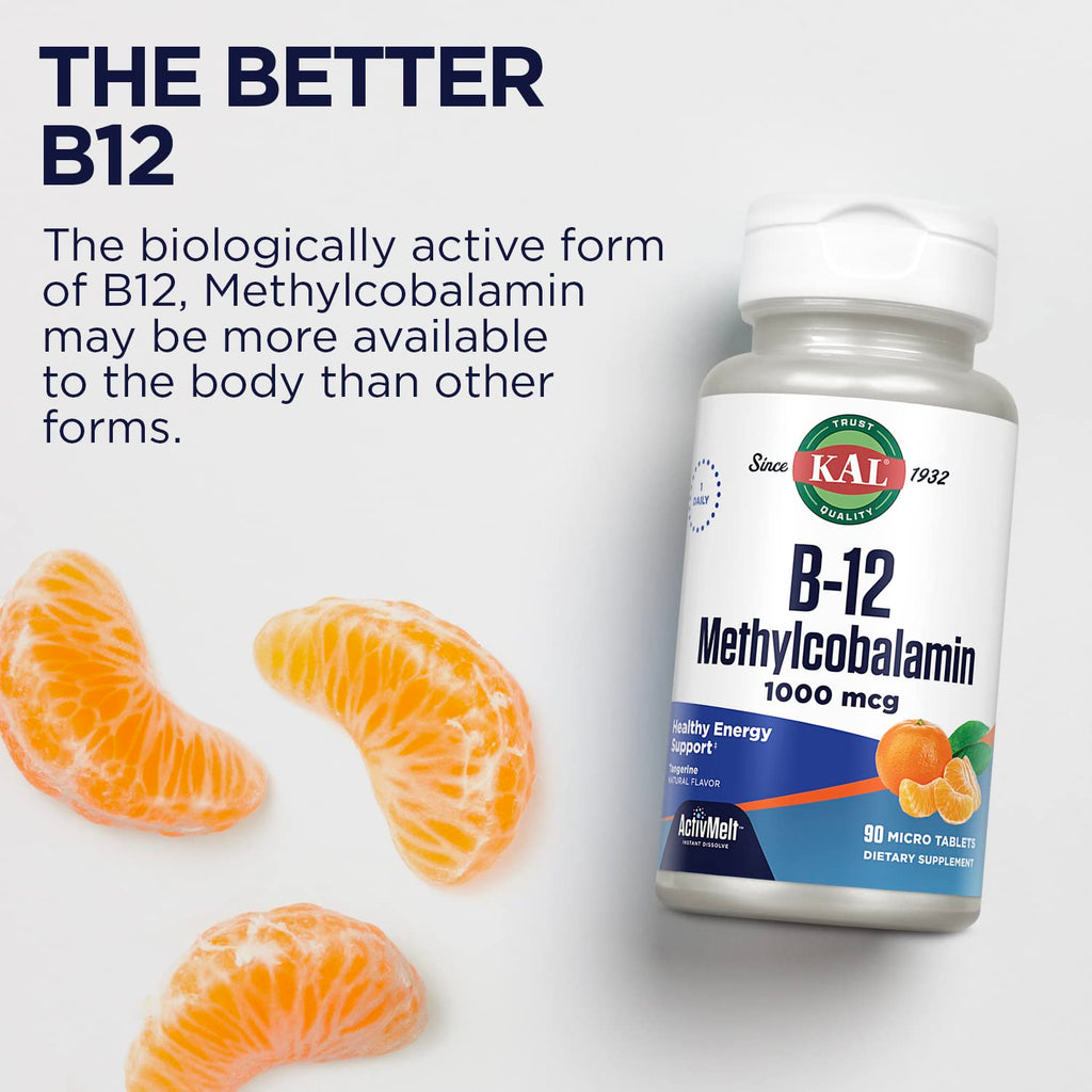 KAL Vitamin B12 Methylcobalamin 1000mcg | ActivMelt, Tangerine Flavor