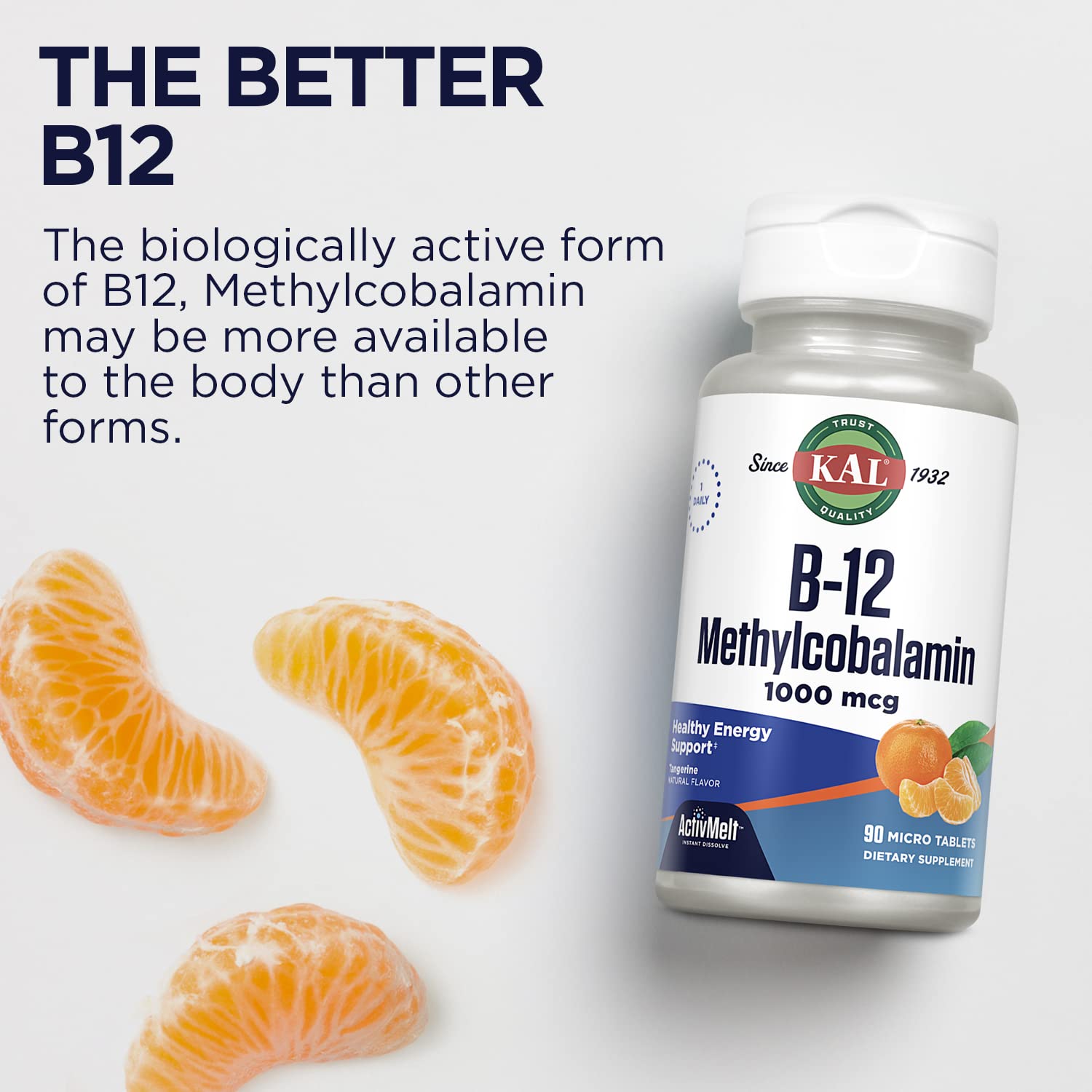 KAL Vitamin B12 Methylcobalamin 1000mcg | ActivMelt, Tangerine Flavor