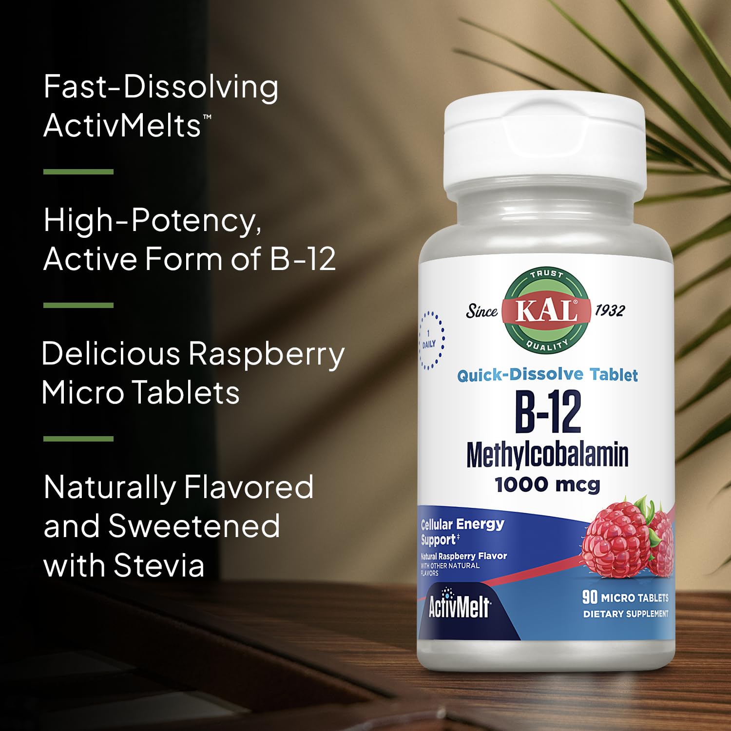 KAL Vitamin B12 Methylcobalamin 1000mcg | Fast-Dissolve ActivMelt