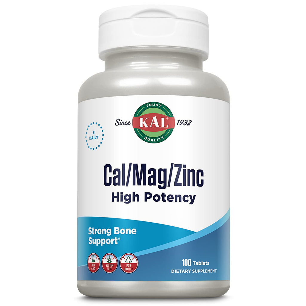 KAL Cal/Mag/Zinc 1000/400/15 mg – Bone, Muscle & Immune Support (100 ct)