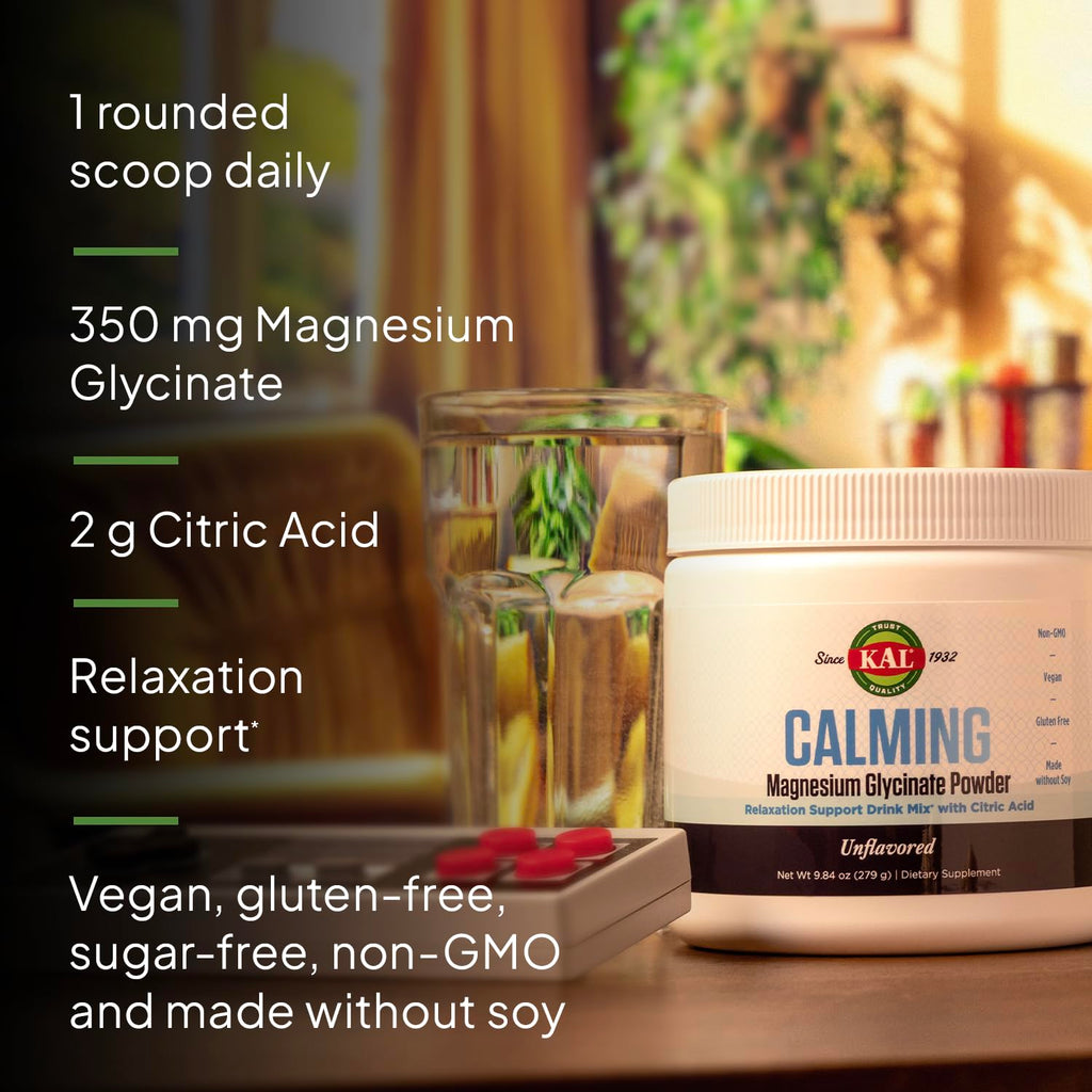 KAL Calming Magnesium Glycinate Powder – Citric Acid, Unflavored, 8.5 oz – Relaxation & Nerve Support