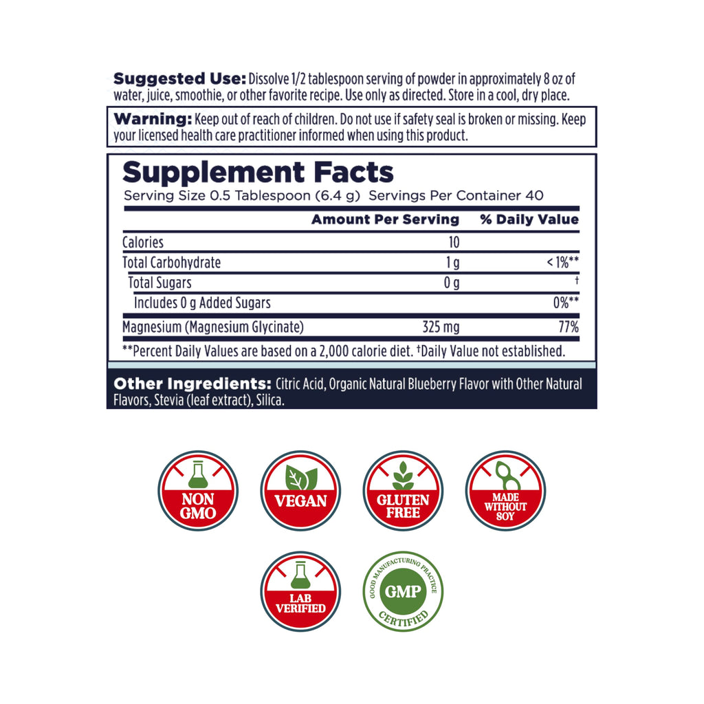 KAL Calming Magnesium Powder – Blueberry Flavor, High Absorption, Vegan, Gluten Free