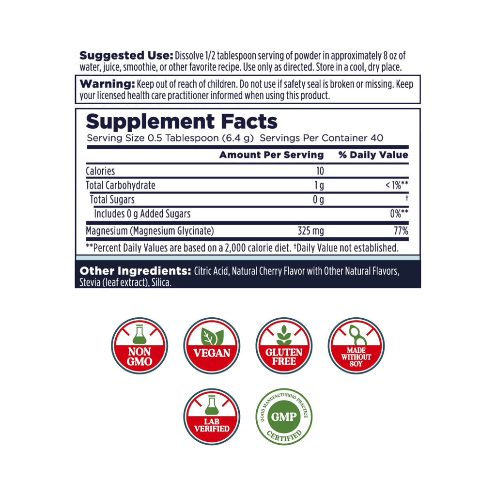 KAL Calming Magnesium Powder - Cherry Flavor, High Absorption