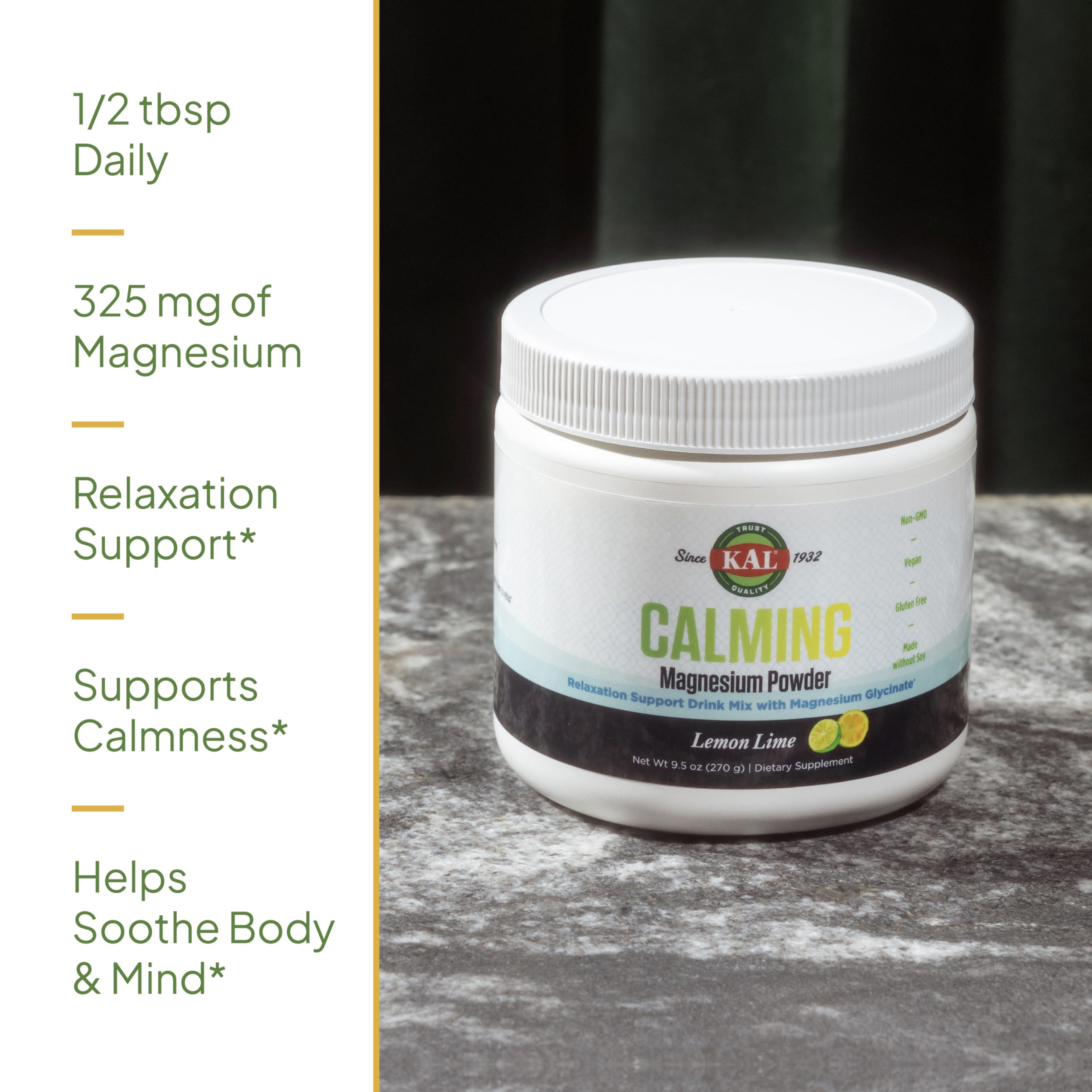 KAL Calming Magnesium Powder - Lemon Lime | High Absorption Magnesium Glycinate, 40 Servings
