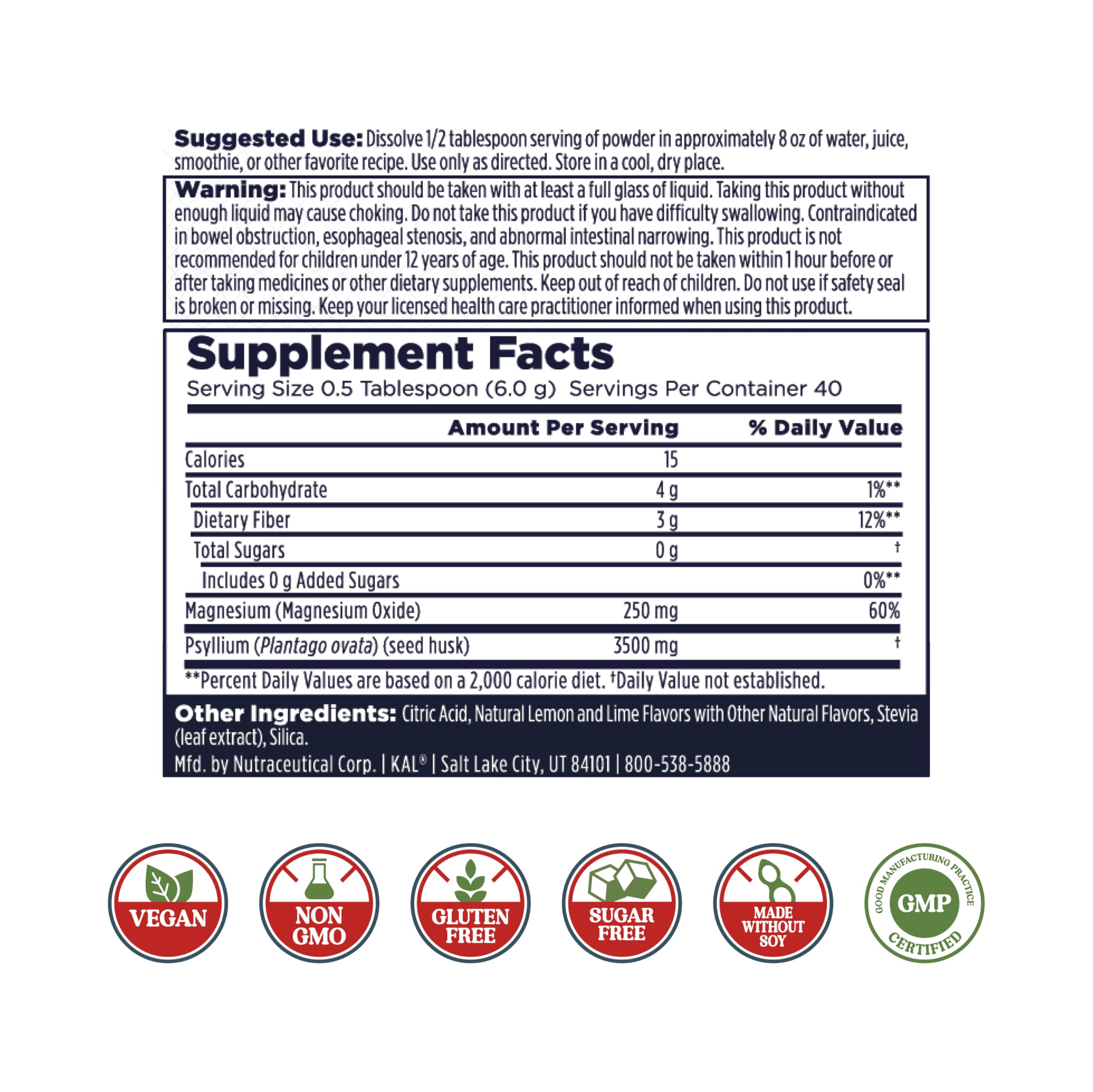 KAL Cleanout Magnesium Plus Psyllium Husk Powder – Lemon Lime | 40 Servings, 8.5 oz
