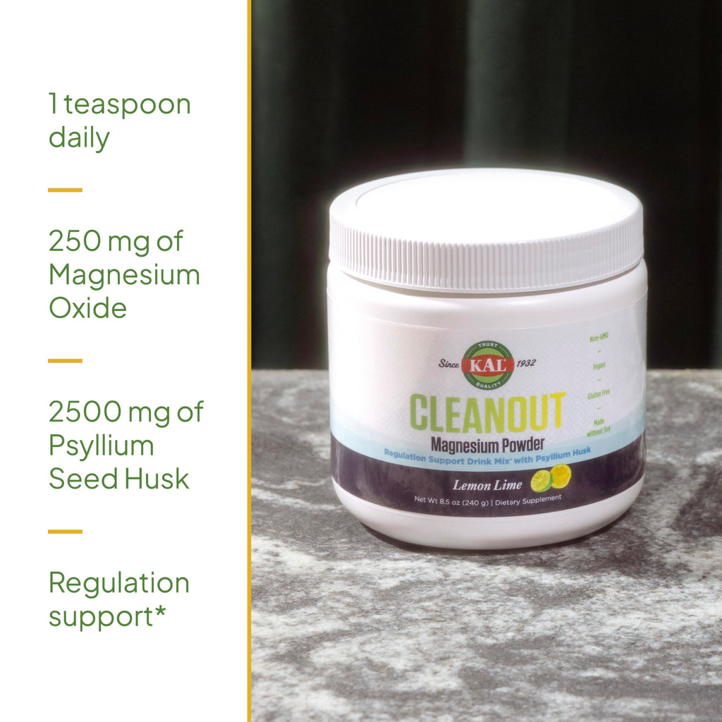 KAL Cleanout Magnesium Plus Psyllium Husk Powder – Lemon Lime | 40 Servings, 8.5 oz