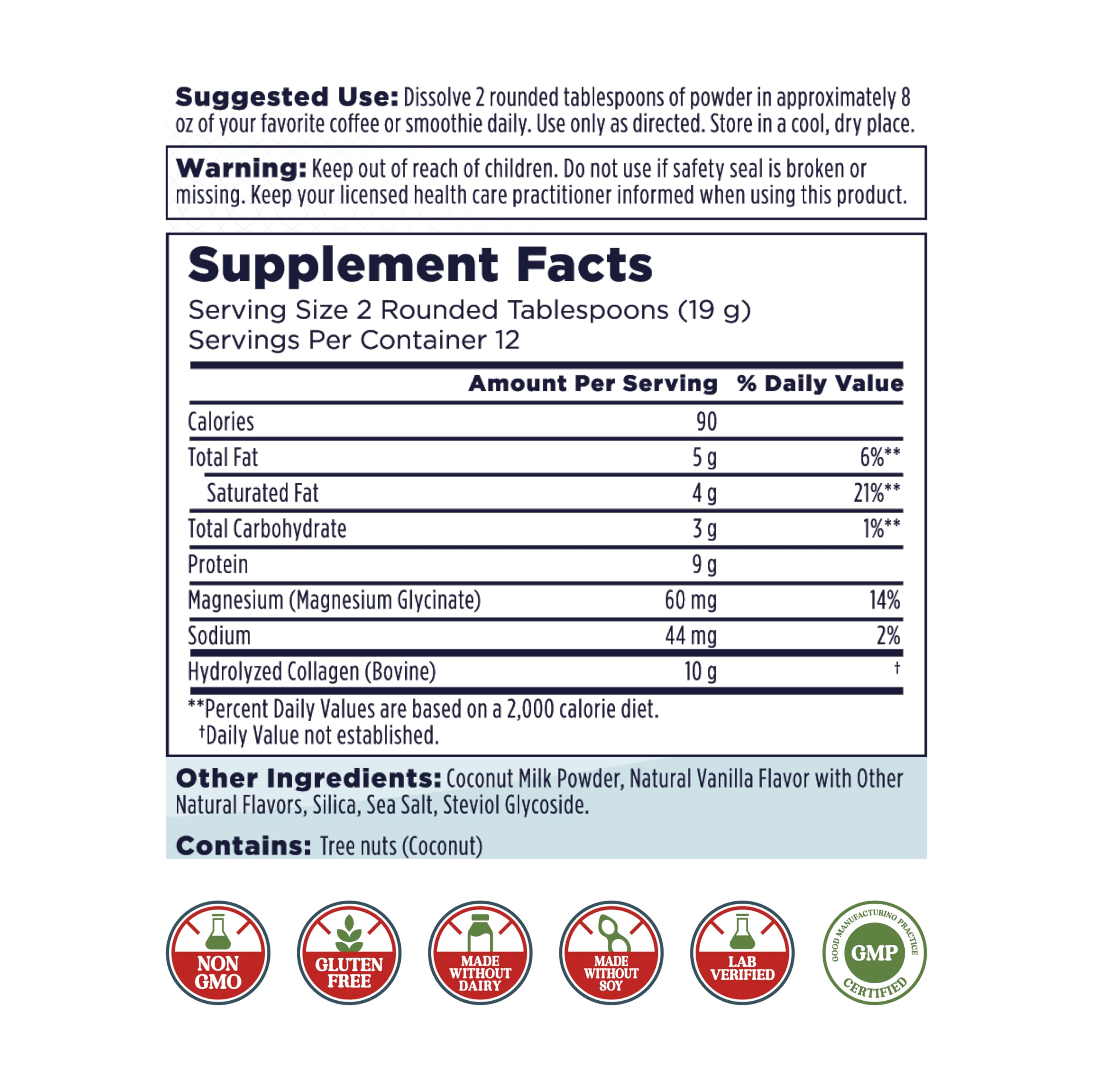 KAL Collagen Creamer Vanilla – Keto Dairy-Free Coffee Creamer with Collagen & Magnesium (8 oz, 12 Servings)