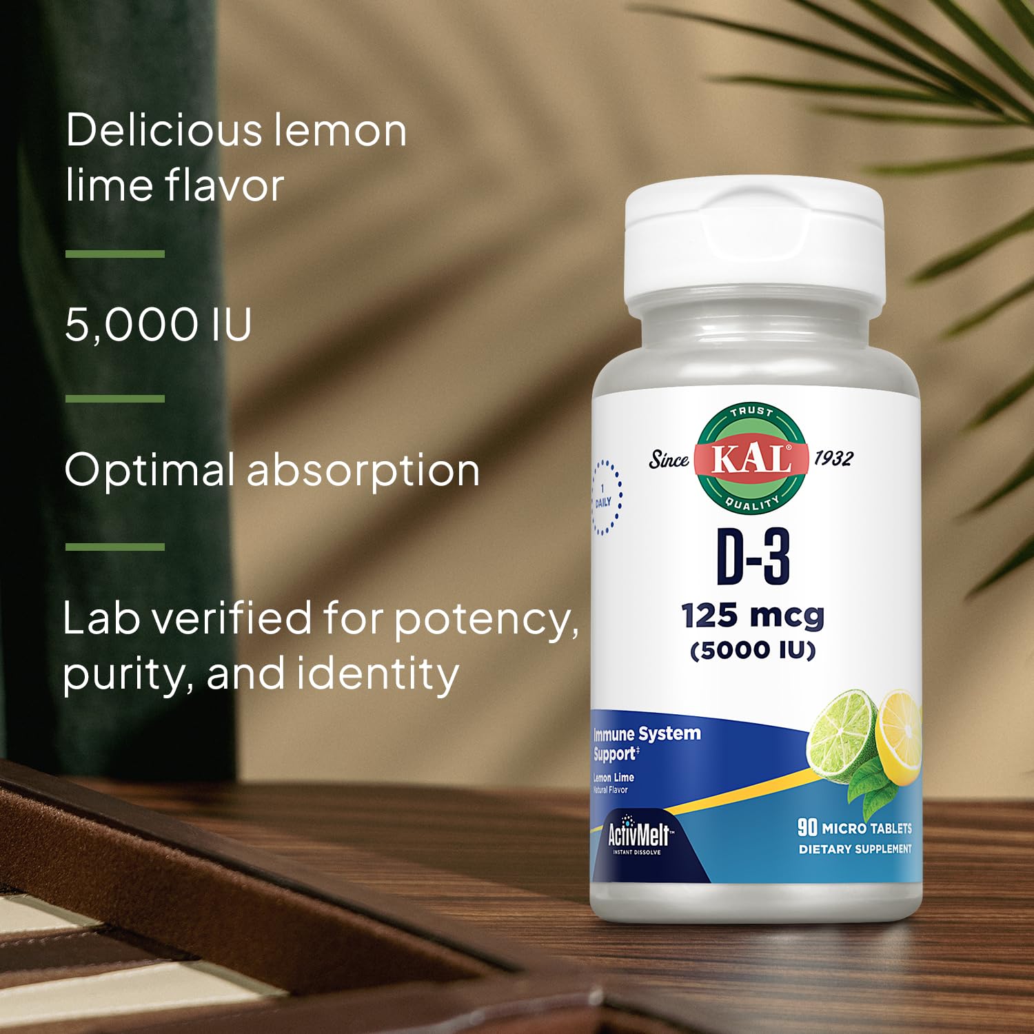 KAL Vitamin D-3 5000 IU ActivMelt - Instant Dissolve, Lemon Lime