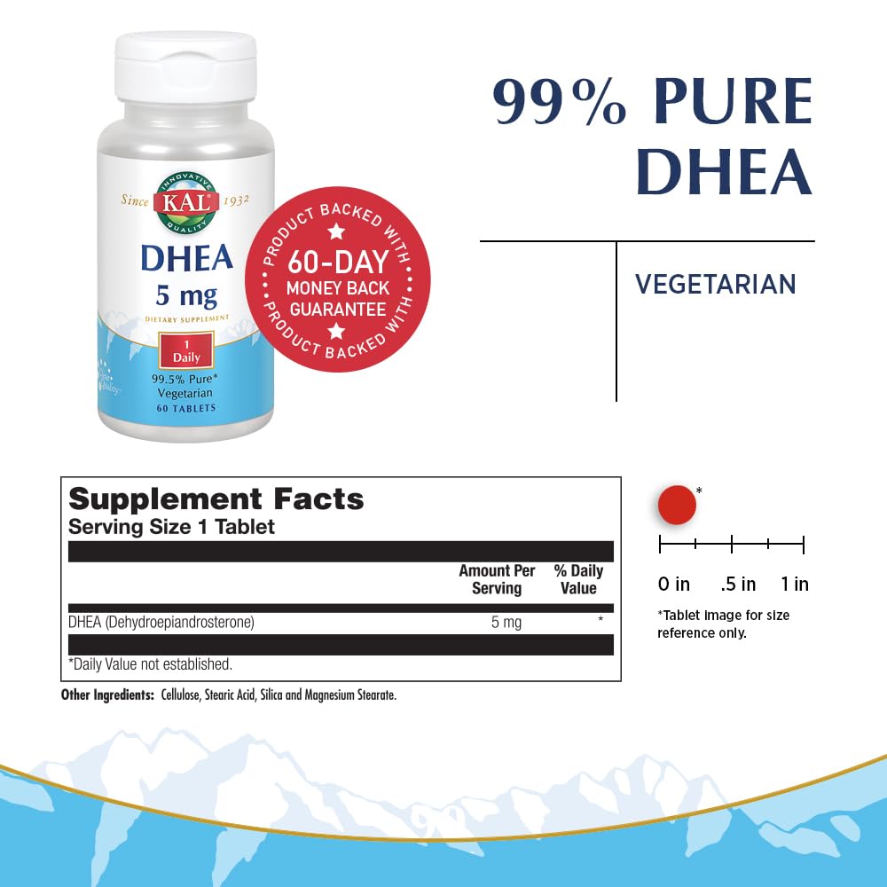 KAL DHEA-5 Tablets 5mg – 60 Count | DHEA Supplement