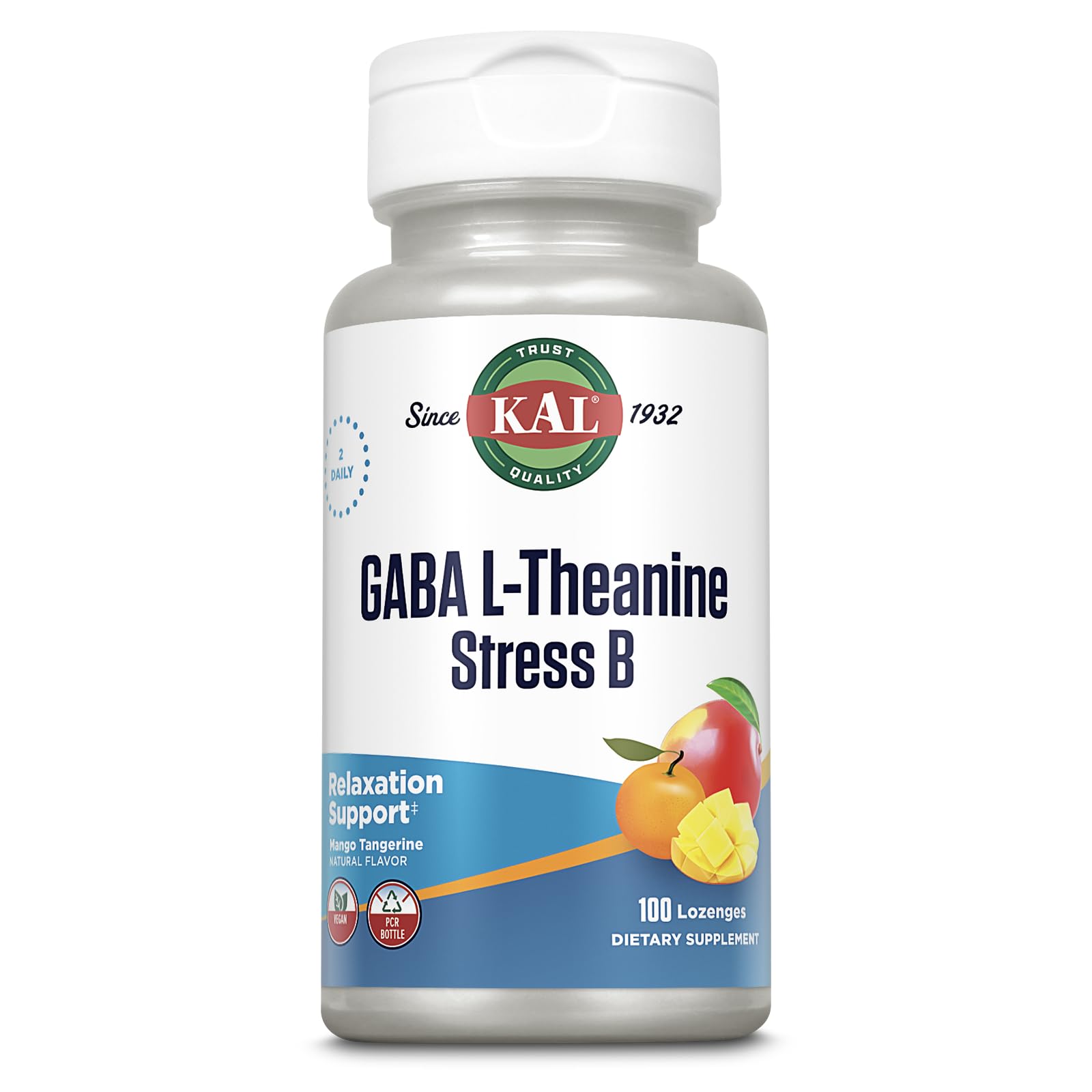 KAL GABA L-Theanine Stress Lozenges – Mango Tangerine, Vegan, 50 Servings