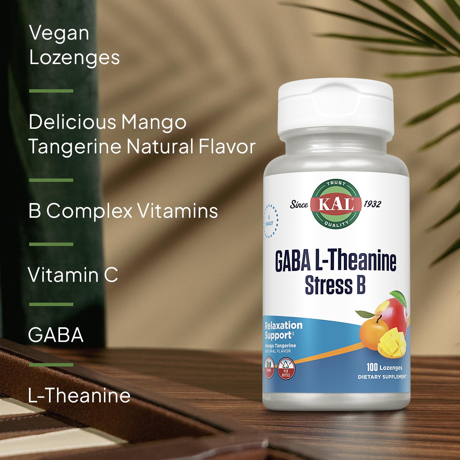 KAL GABA L-Theanine Stress Lozenges – Mango Tangerine, Vegan, 50 Servings