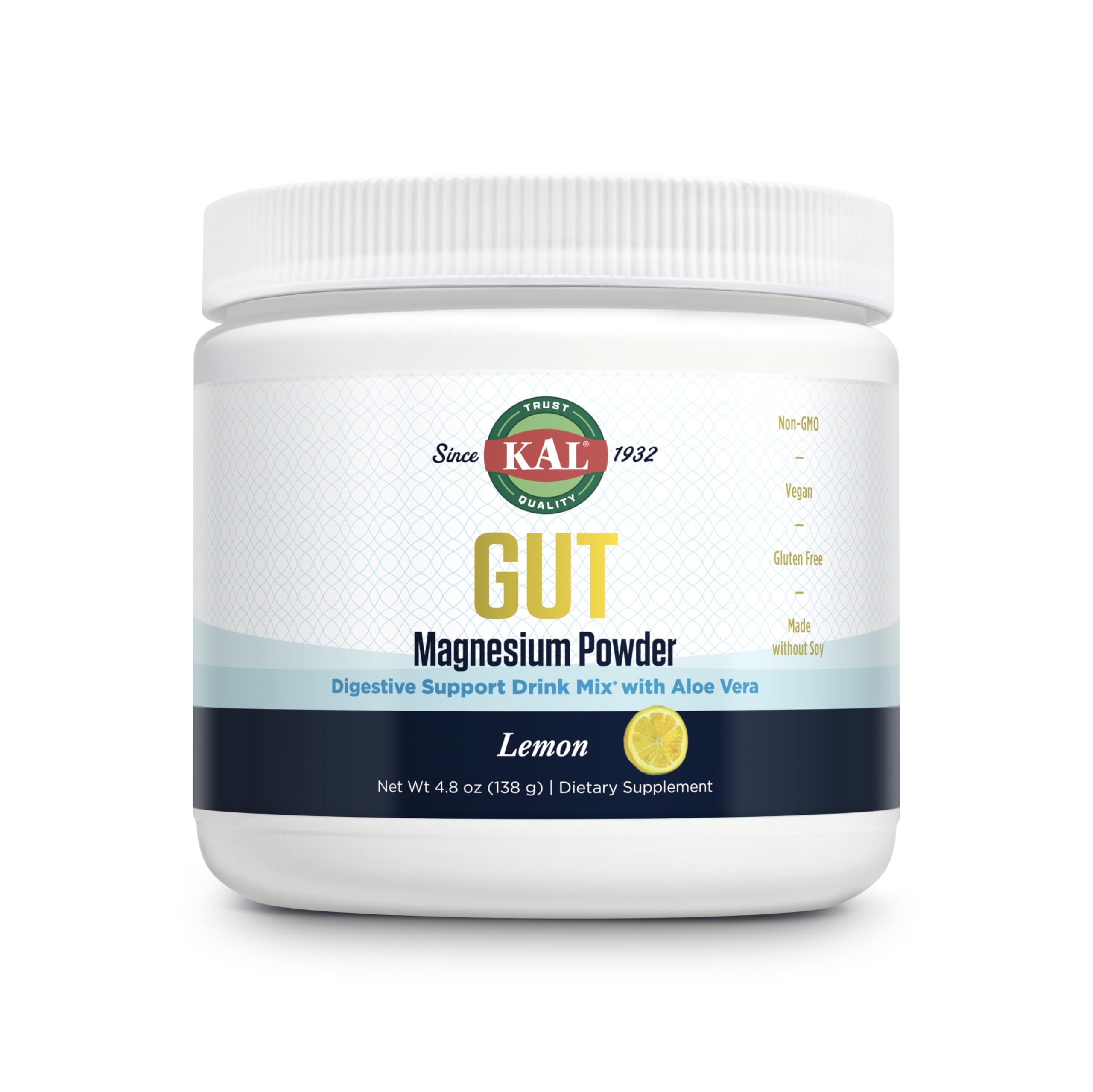 KAL Gut Magnesium Plus Aloe Vera Powder – Lemon Drink Mix | No Sugar | 60-Day Guarantee | 40 Servings