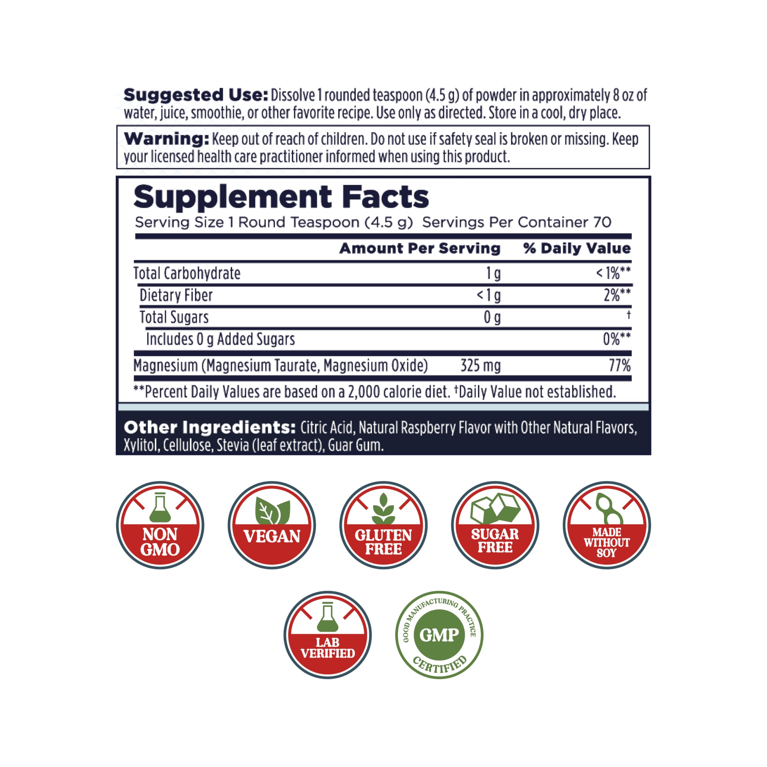 KAL Heart Magnesium Powder – Red Raspberry Flavor, 70 Servings, 11 oz
