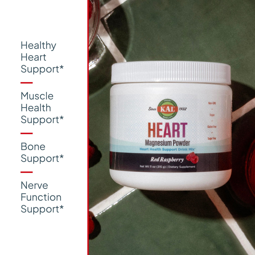 KAL Heart Magnesium Powder – Red Raspberry Flavor, 70 Servings, 11 oz