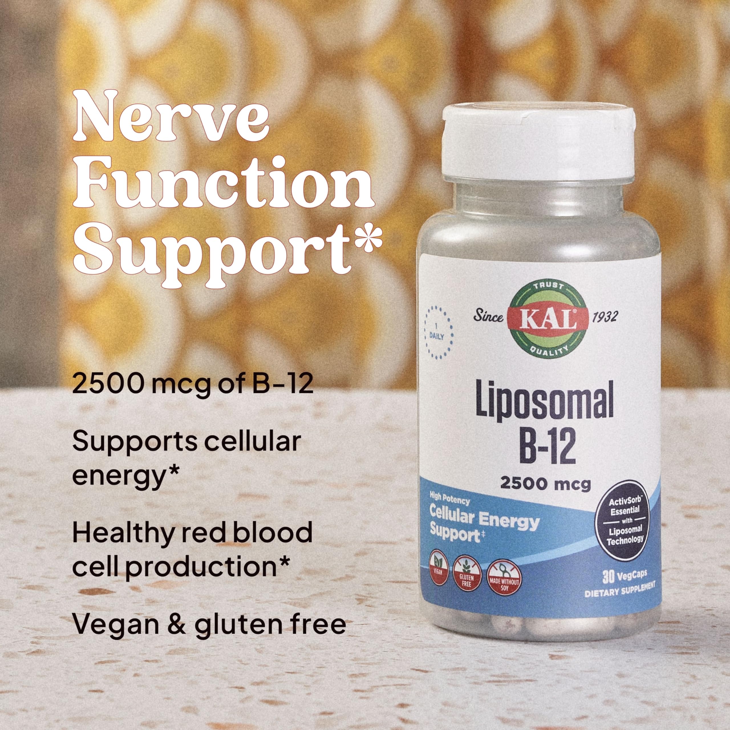 KAL Liposomal Vitamin B12 2500 mcg – High Absorption, Vegan, Gluten Free | 30 Servings