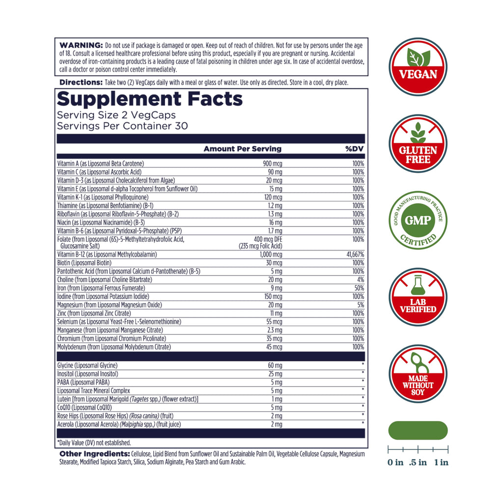 KAL Liposomal Multivitamin – High Potency Liposomal Vitamin C, D-3 & B Complex | 60 VegCaps