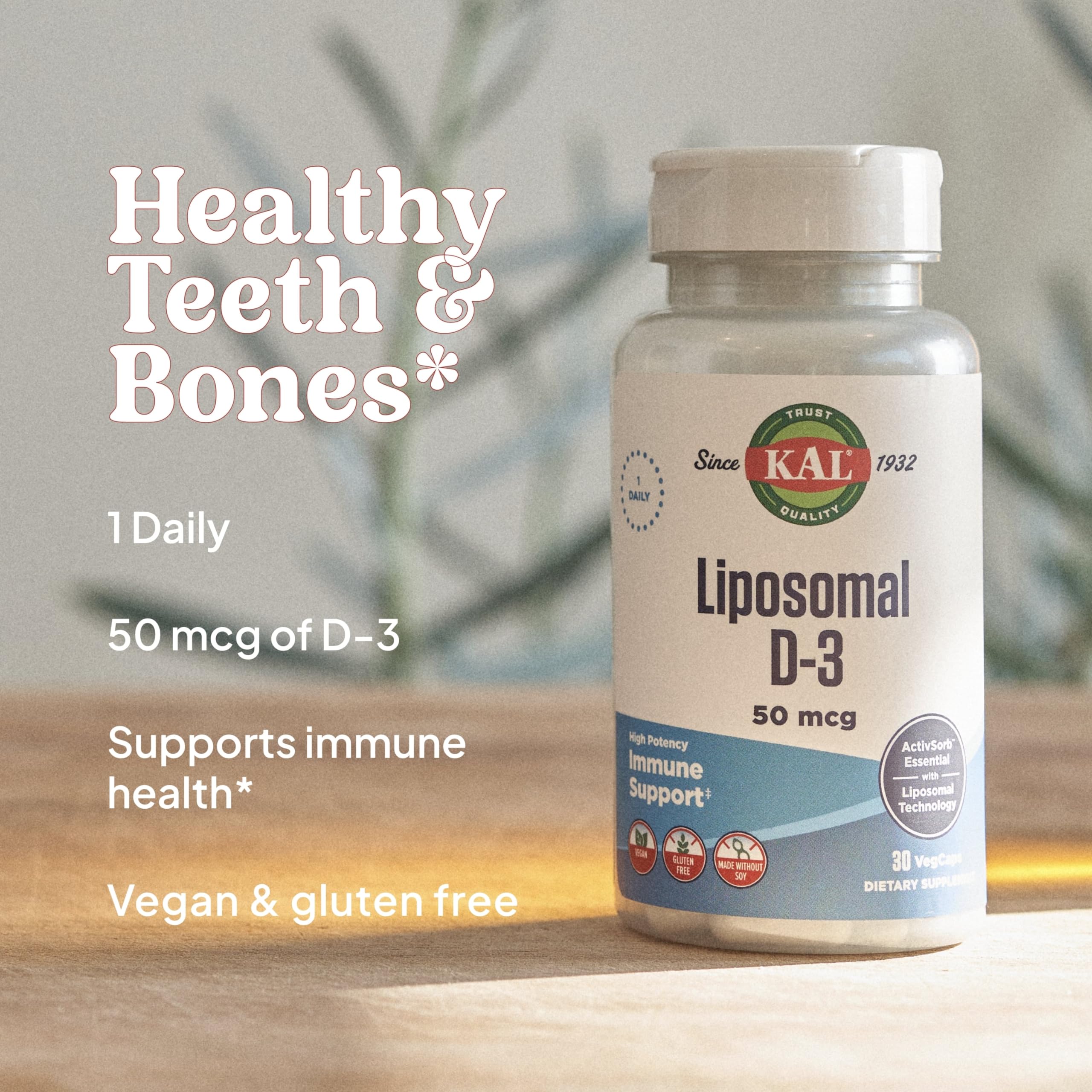 KAL Liposomal Vitamin D3 50 mcg | High Absorption Vitamin D3 | Vegan Capsules | Gluten Free | 30 Servings