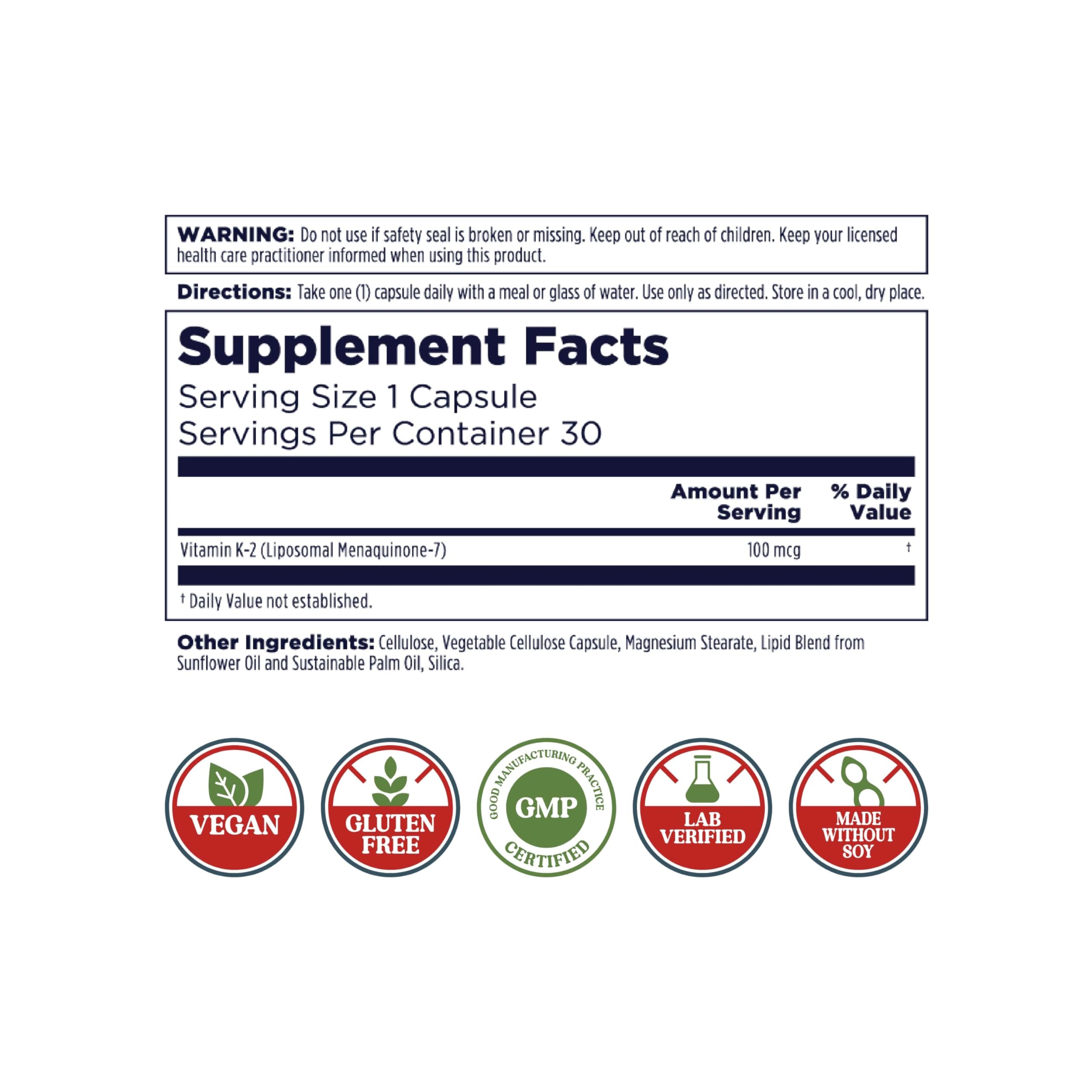 KAL Liposomal Vitamin K2 MK7 100 mcg – High Absorption, Vegan, Gluten Free, 30 Servings