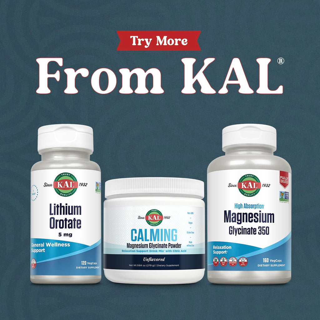 KAL Lithium Orotate 5 mg – 120 VegCaps (Pack of 2) | Mood Support