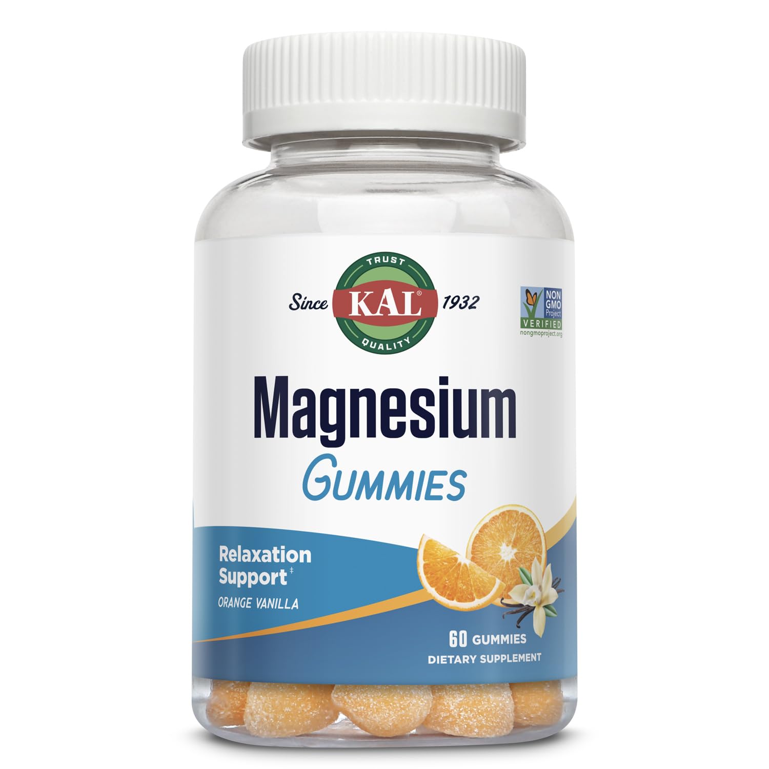 KAL Magnesium Citrate Gummies – Relaxation, Energy, Bone & Muscle Support | 330 mg | Orange Vanilla | Non-GMO, Vegetarian – 60 Gummies
