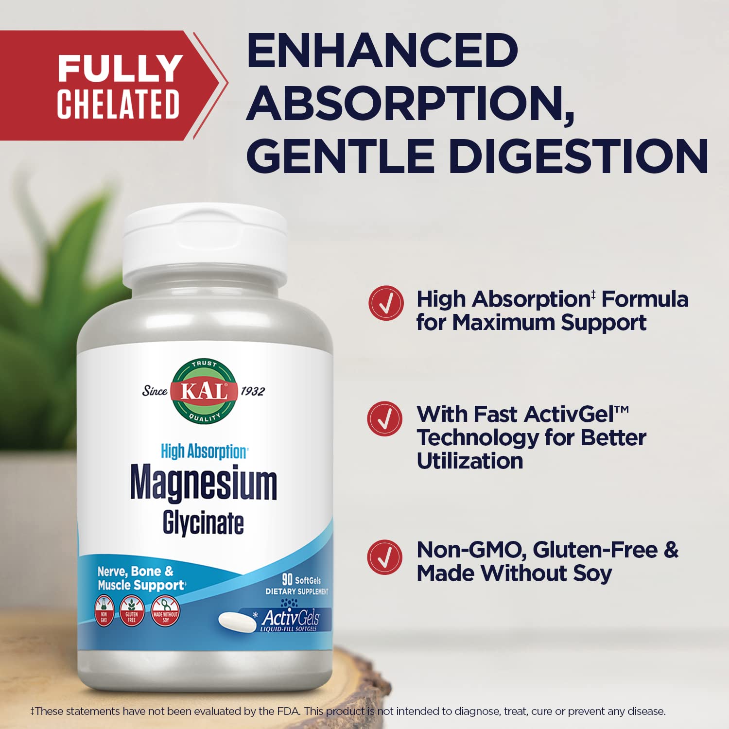 KAL Magnesium Glycinate ActivGels 315mg | High Absorption Magnesium