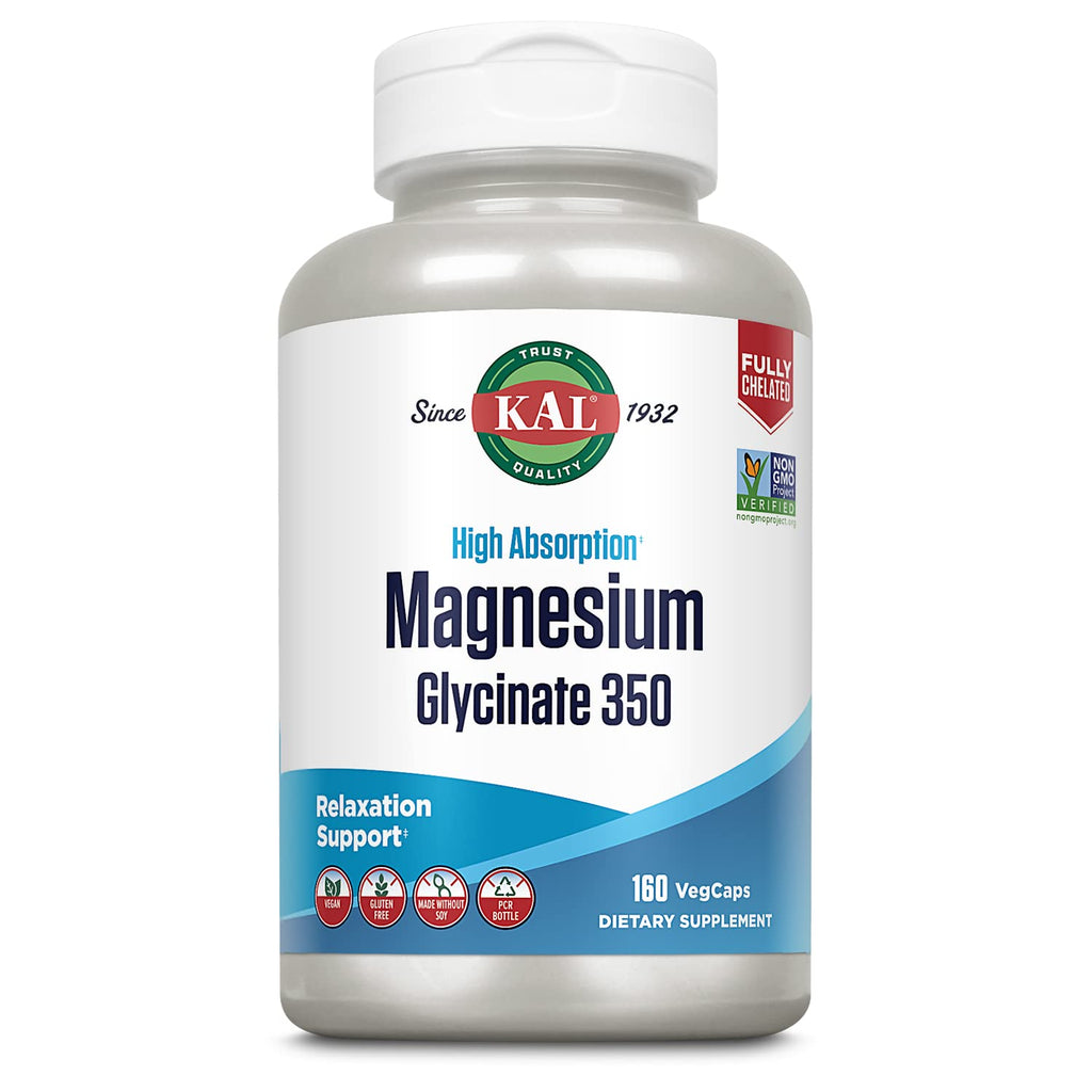KAL Magnesium Glycinate Capsules | Chelated Mg Bisglycinate, High Absorption