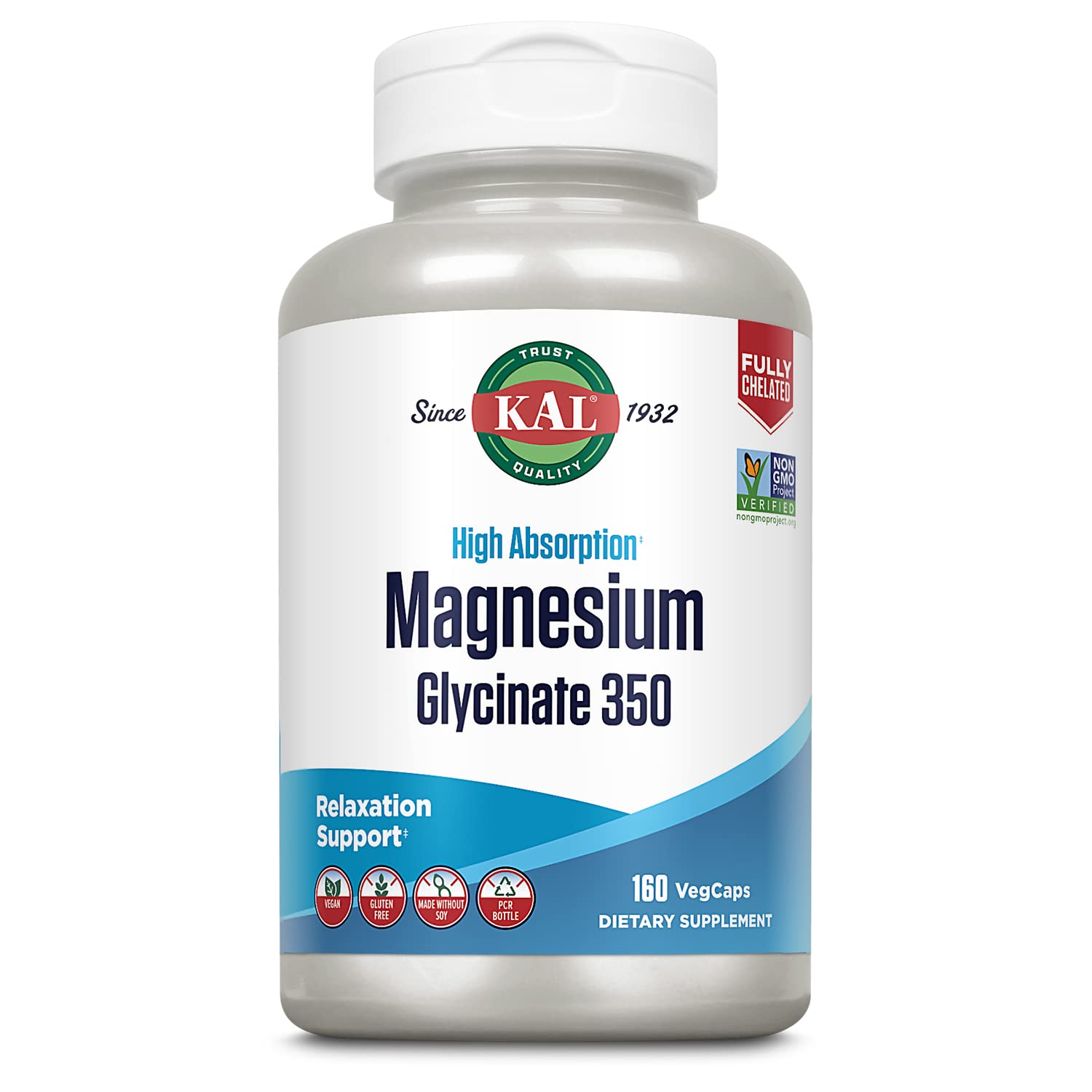 KAL Magnesium Glycinate Capsules | Chelated Mg Bisglycinate, High Absorption