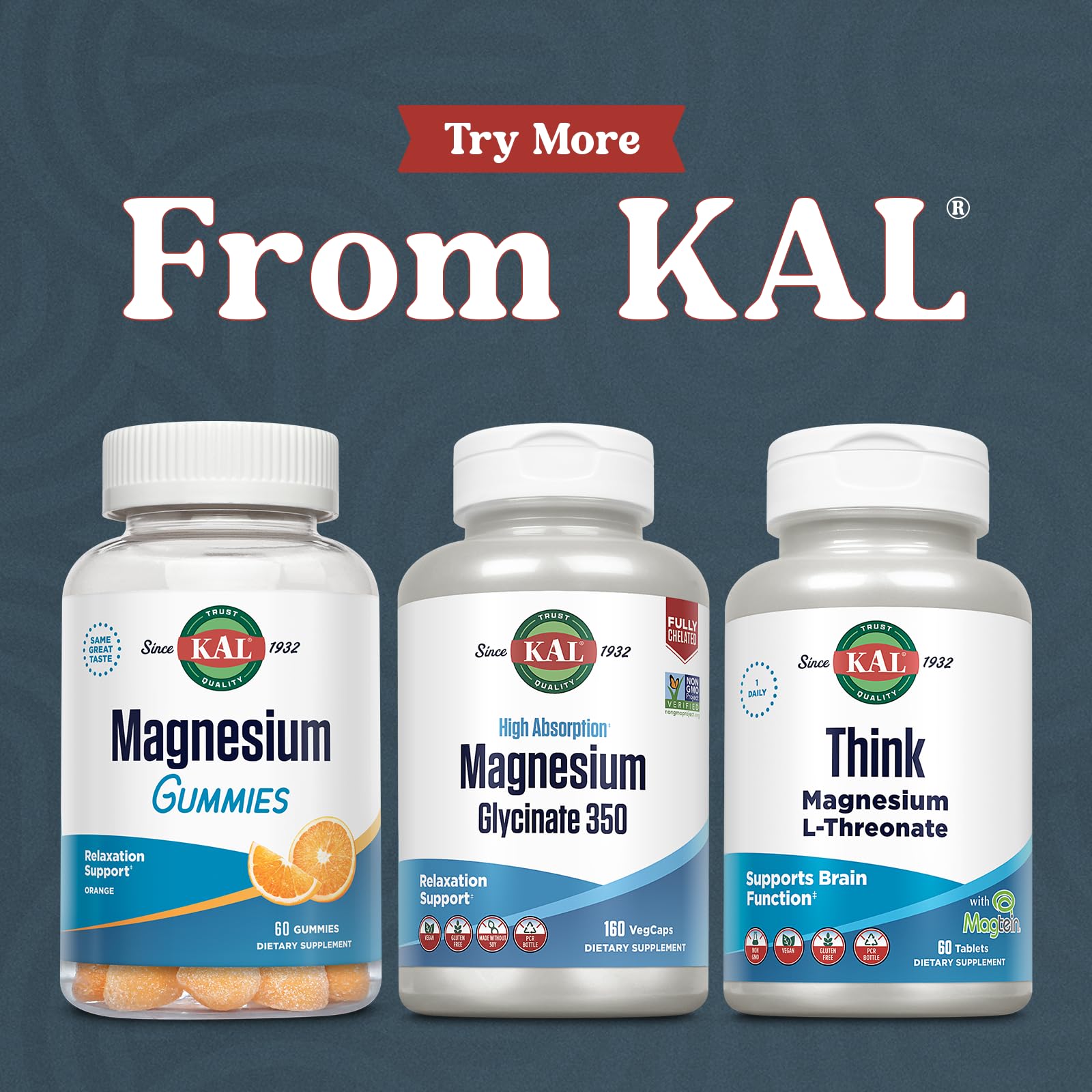 KAL Magnesium Glycinate Capsules | Chelated Mg Bisglycinate, High Absorption