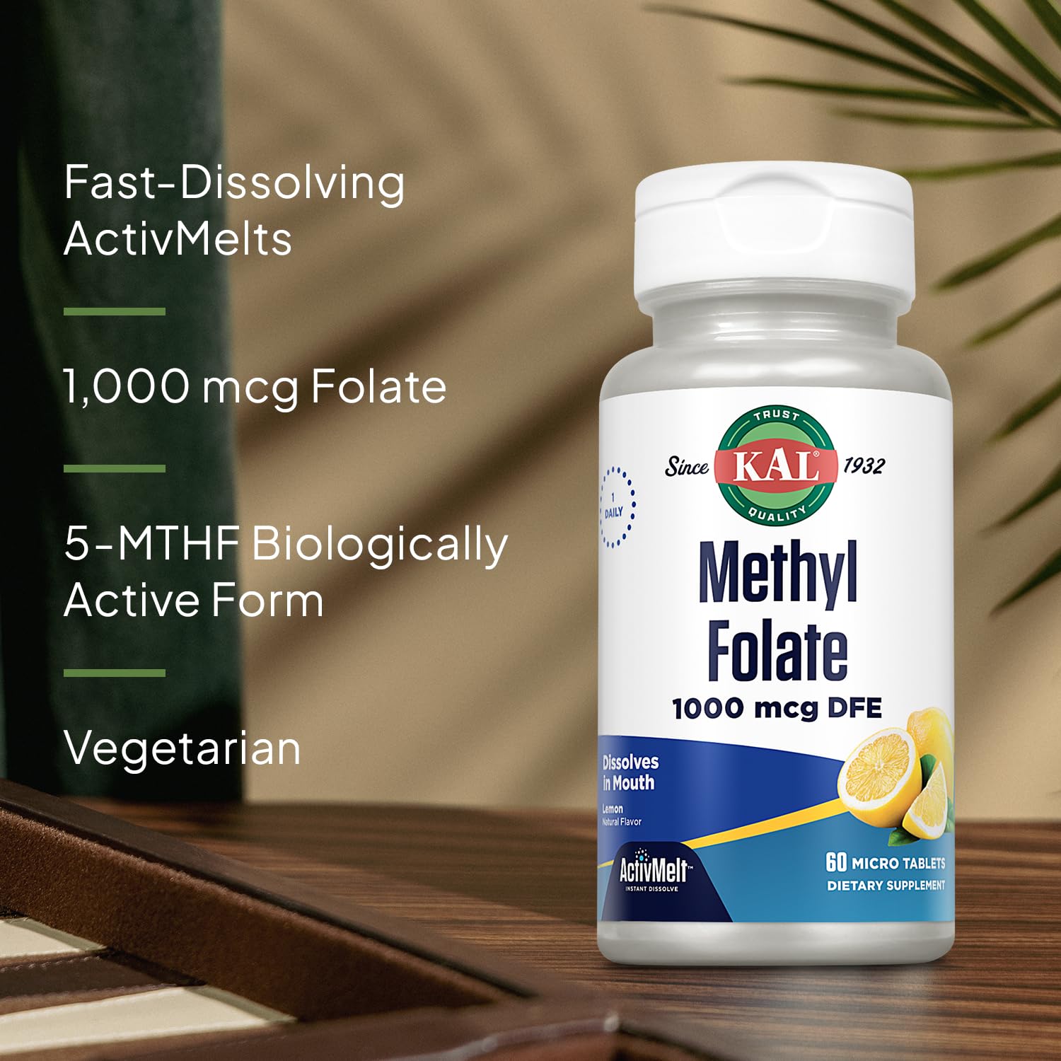 KAL Methyl Folate 1000 mcg (5-MTHF) – ActivMelt Lemon | Heart Health, Prenatal & Mood & Brain Support