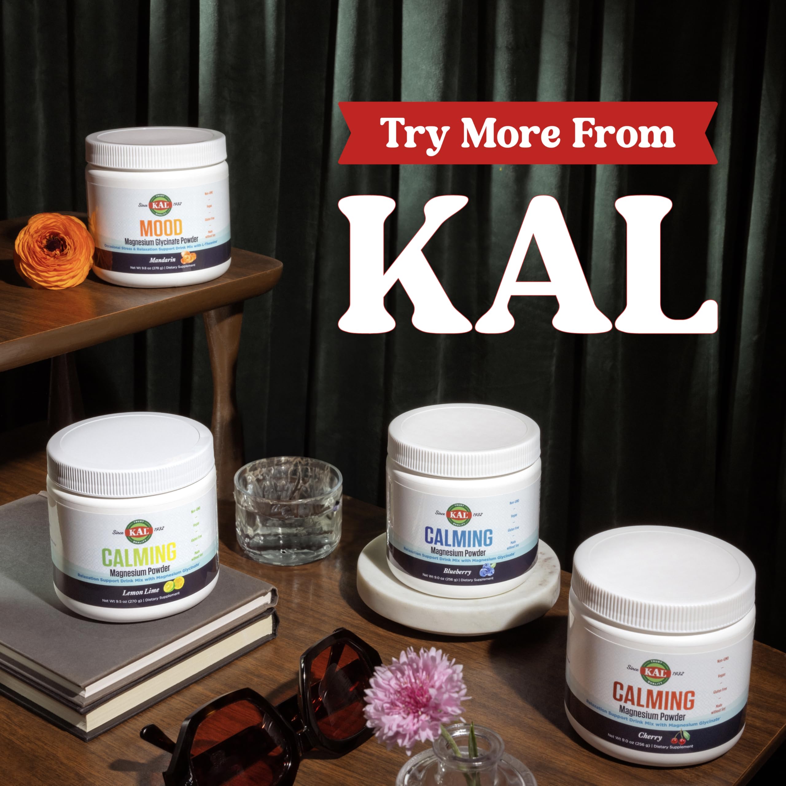 KAL Mood Magnesium Powder with L-Theanine – Mandarin Flavor | Relaxation & High Absorption (40 Servings, 9.8 oz)