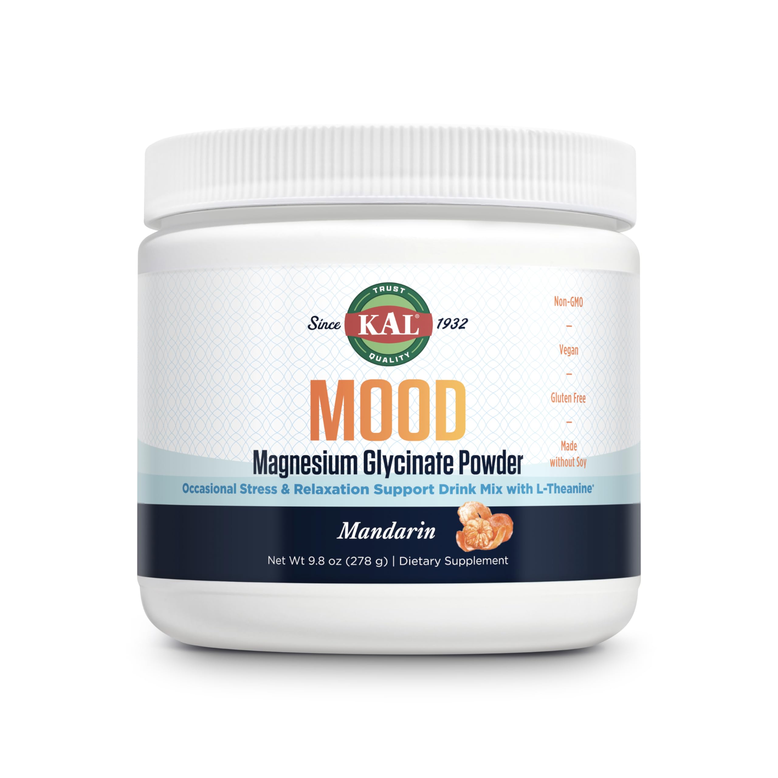 KAL Mood Magnesium Powder with L-Theanine – Mandarin Flavor | Relaxation & High Absorption (40 Servings, 9.8 oz)