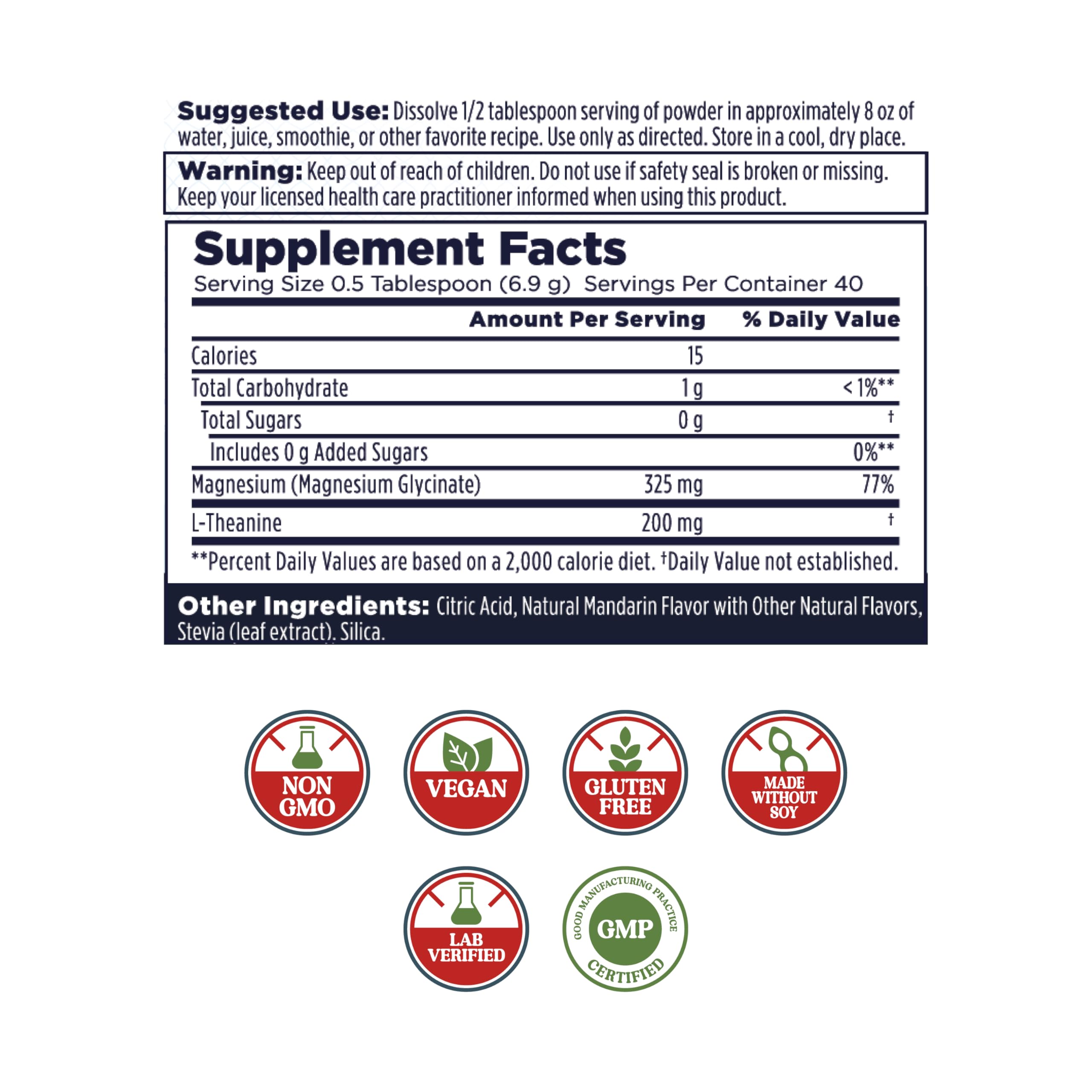 KAL Mood Magnesium Powder with L-Theanine – Mandarin Flavor | Relaxation & High Absorption (40 Servings, 9.8 oz)