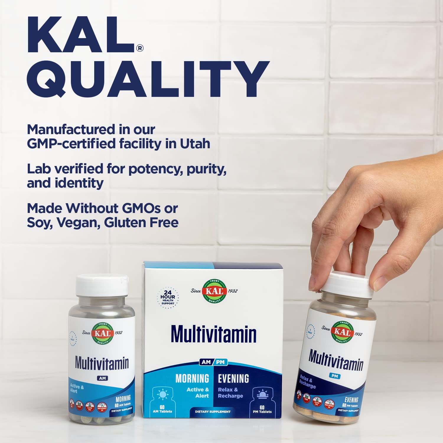 KAL Multivitamin AM/PM 2-in-1 – Immune & Cellular Support, Gluten Free | 120 Tablets