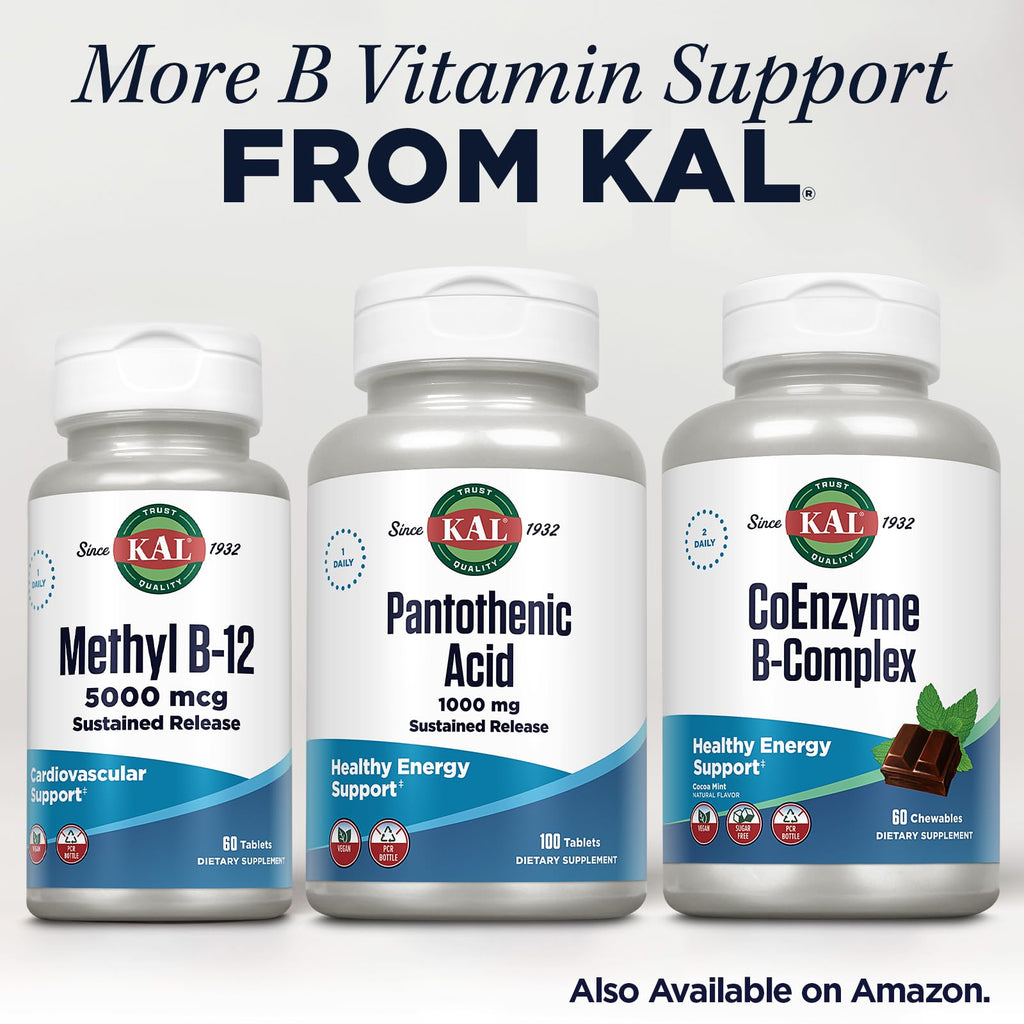 KAL Pantothenic Acid 1000mg - Sustained Release Vitamin B5 for Energy & Metabolism | Vegan