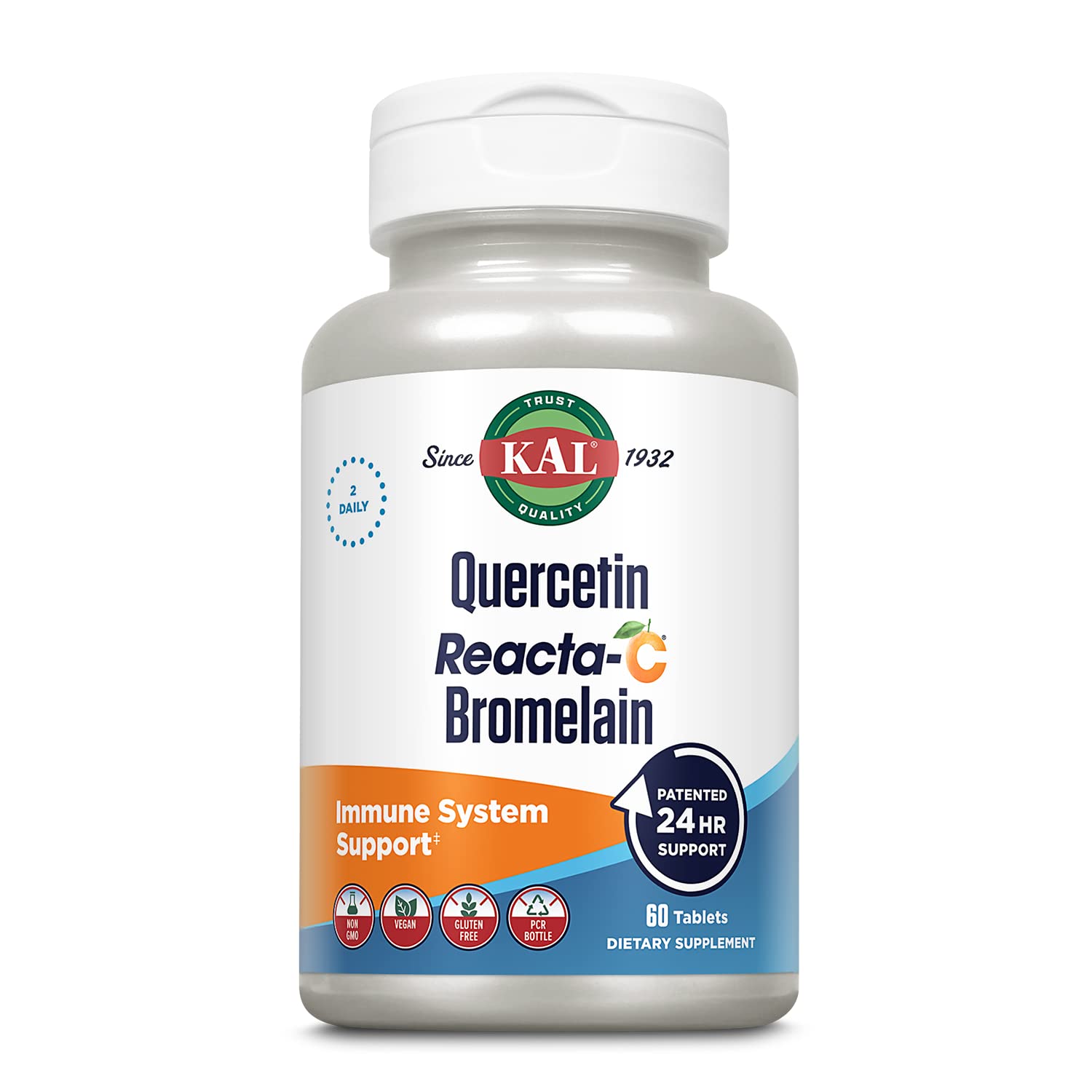 KAL Quercetin Reacta-C Bromelain Immune Support – 60 Tablets, 30 Servings, Vegan, Gluten Free