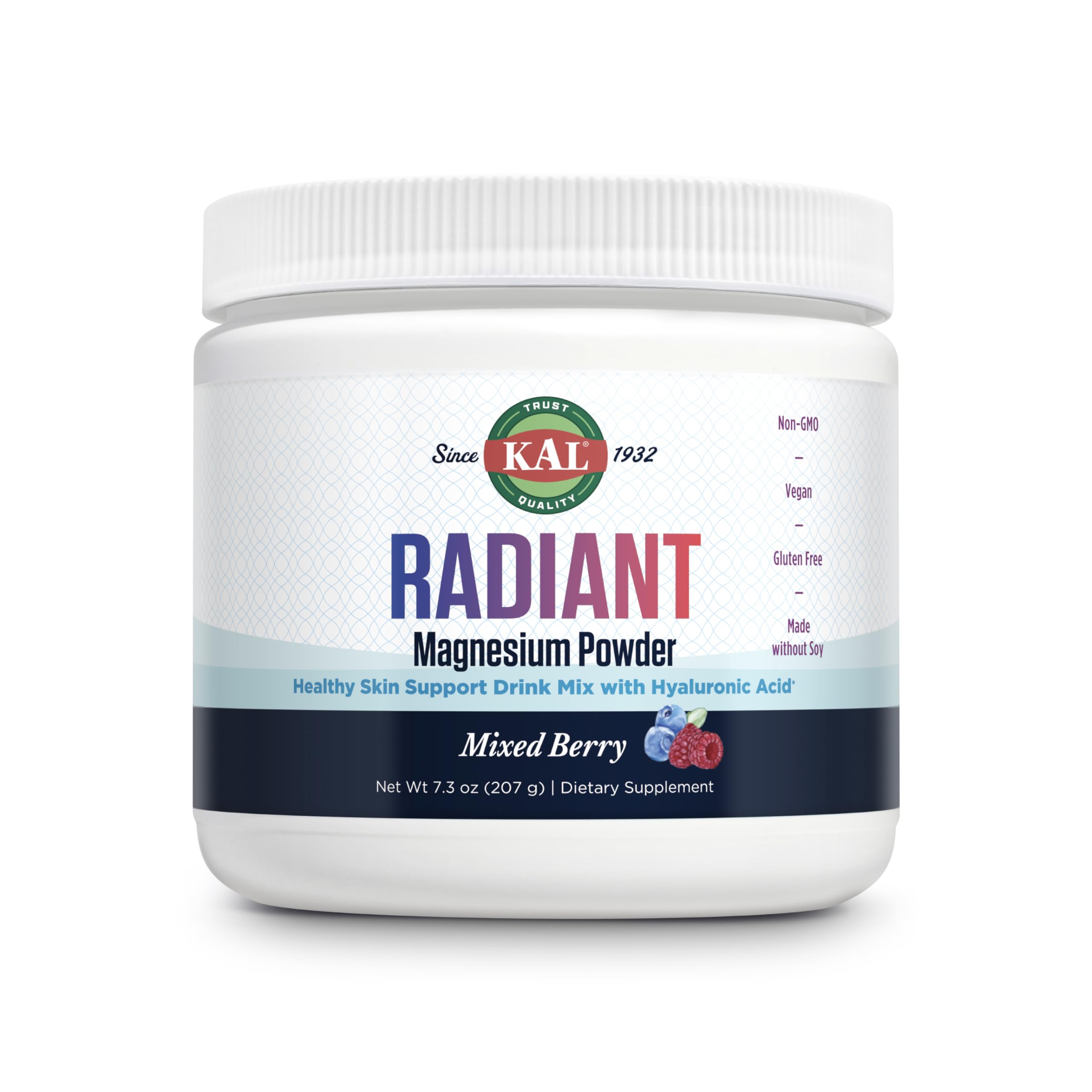 KAL Radiant Magnesium Powder – Mixed Berry, Hyaluronic Acid | 60 Servings | 7.3 oz