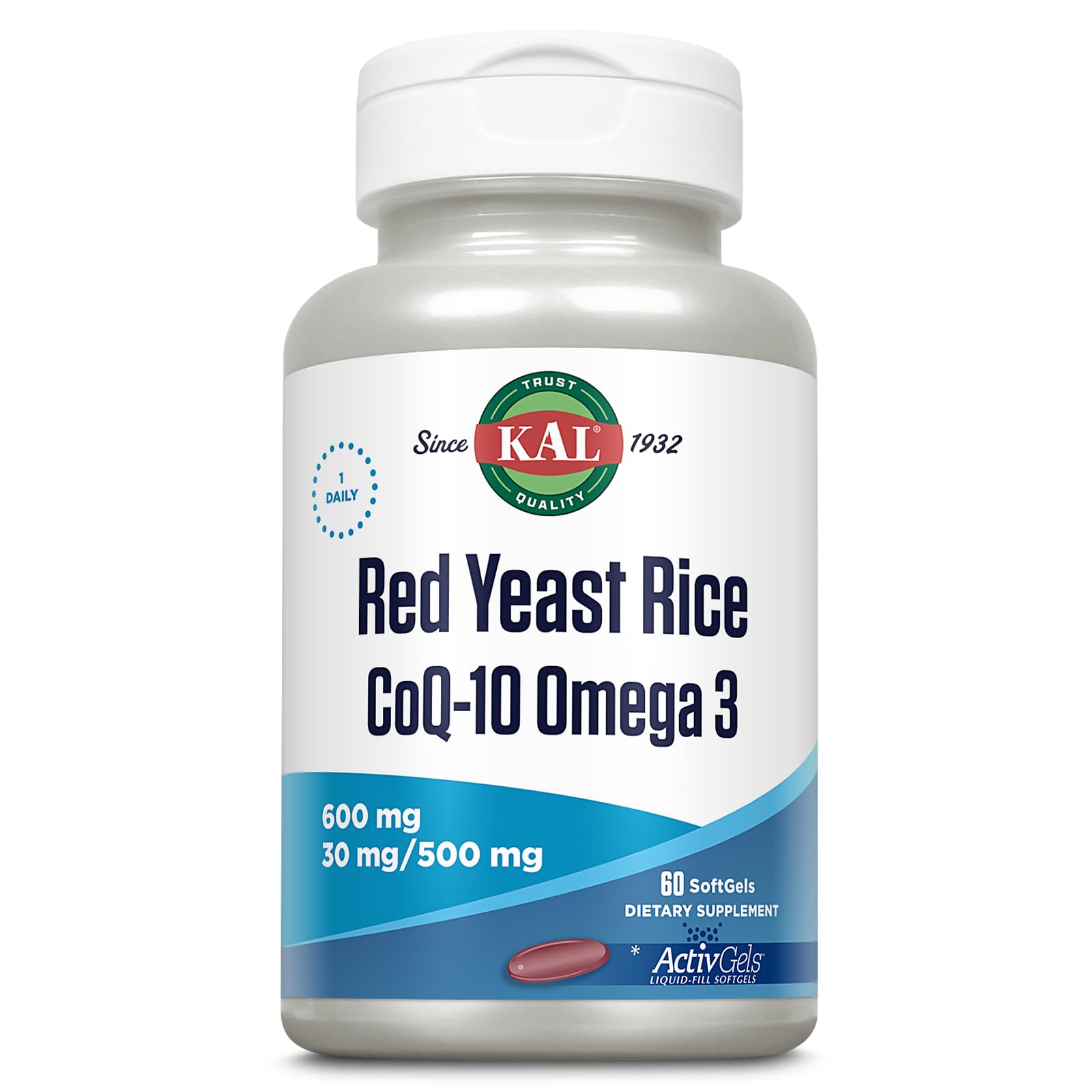 KAL Red Yeast Rice COQ10 Omega 3, 60 Count – Soft Gels
