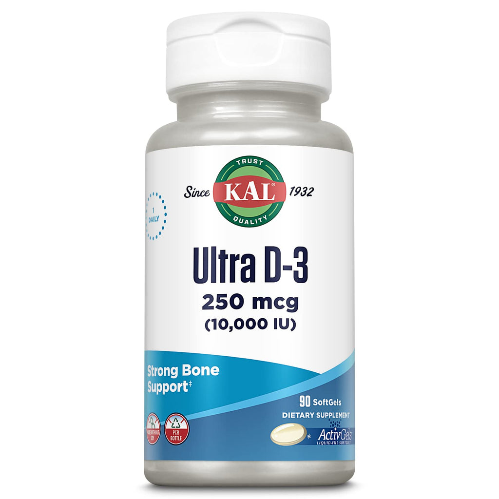 KAL Ultra Vitamin D3 10000 IU Softgels – High Potency, Bone Health & Immune Support (90 Softgels)