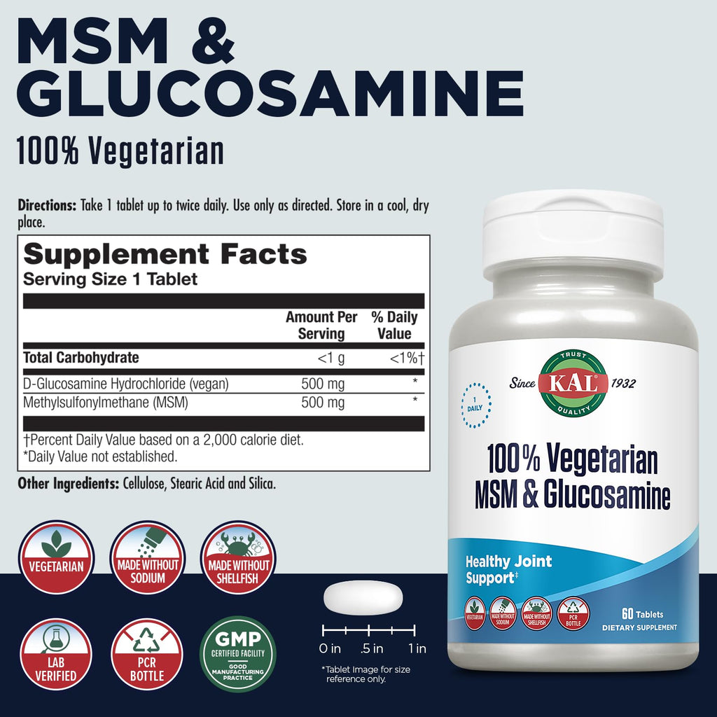 KAL 100% Vegetarian MSM & Glucosamine – Vegan Joint Support (Shellfish-Free)