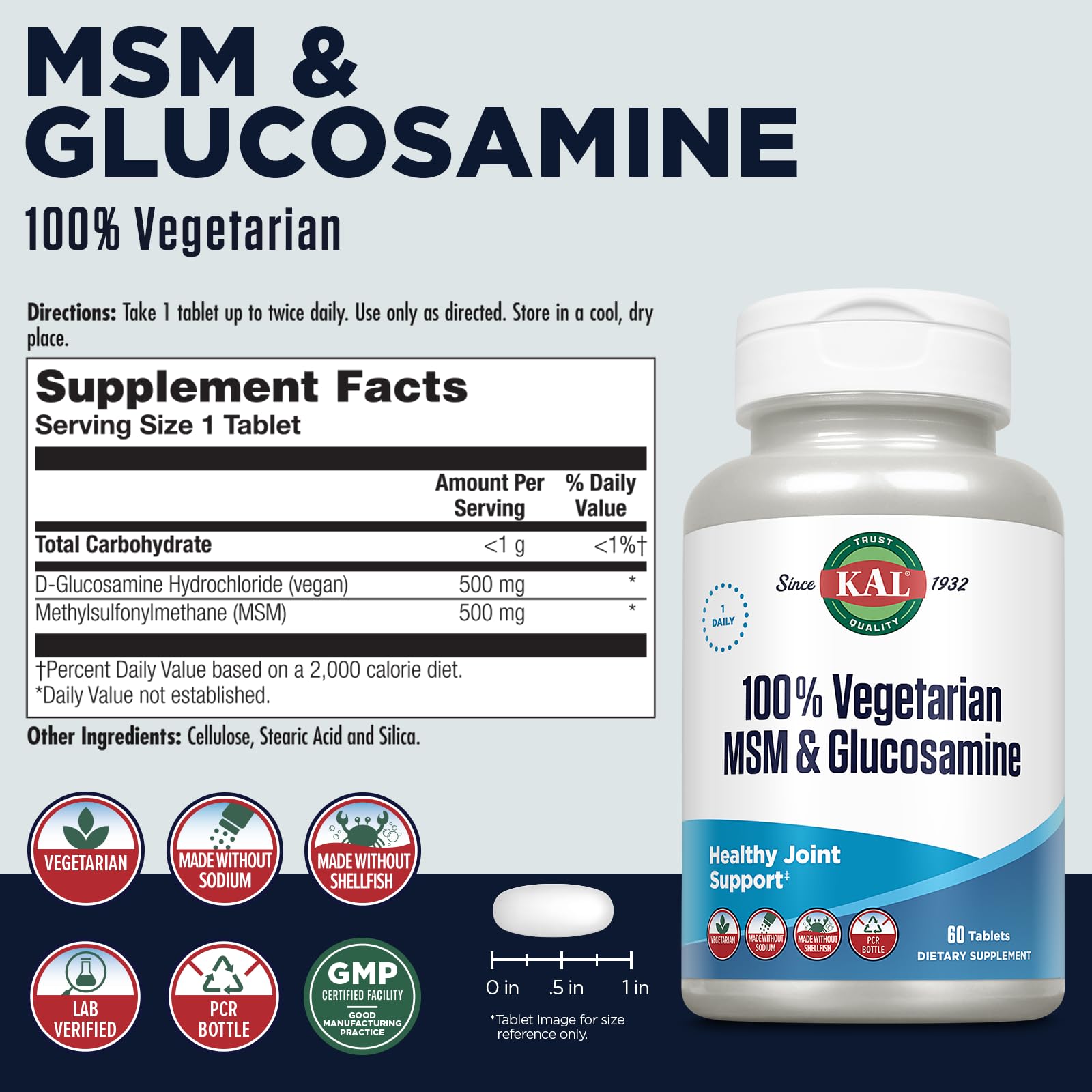 KAL 100% Vegetarian MSM & Glucosamine – Vegan Joint Support (Shellfish-Free)