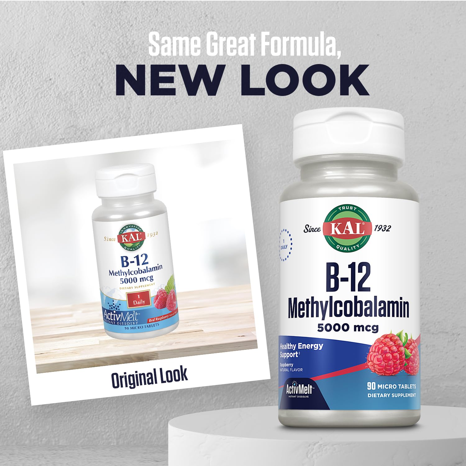 KAL Vitamin B12 Methylcobalamin 5000mcg | ActivMelt Fast-Dissolve, Raspberry Flavor, 90 Servings