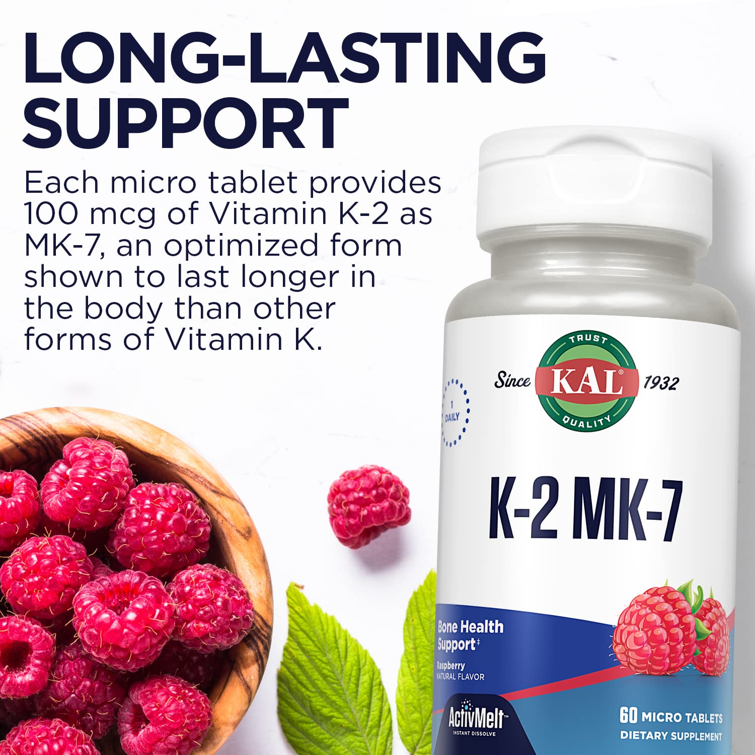 KAL Vitamin K2 MK7 ActivMelt 100 mcg – Bone & Heart Health, Vegan