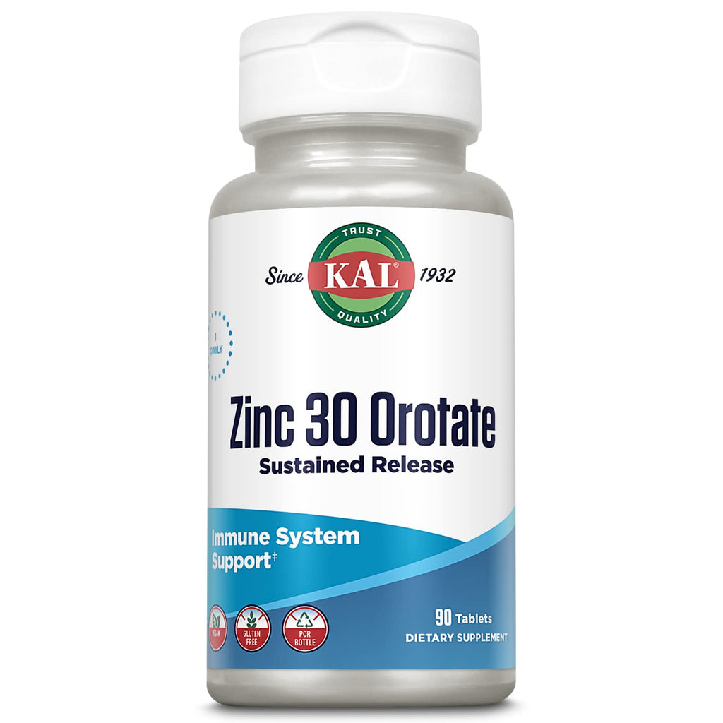 KAL Zinc Orotate 30mg – Sustained Release Zinc Tablets for Immune Support | Vegan & Gluten Free