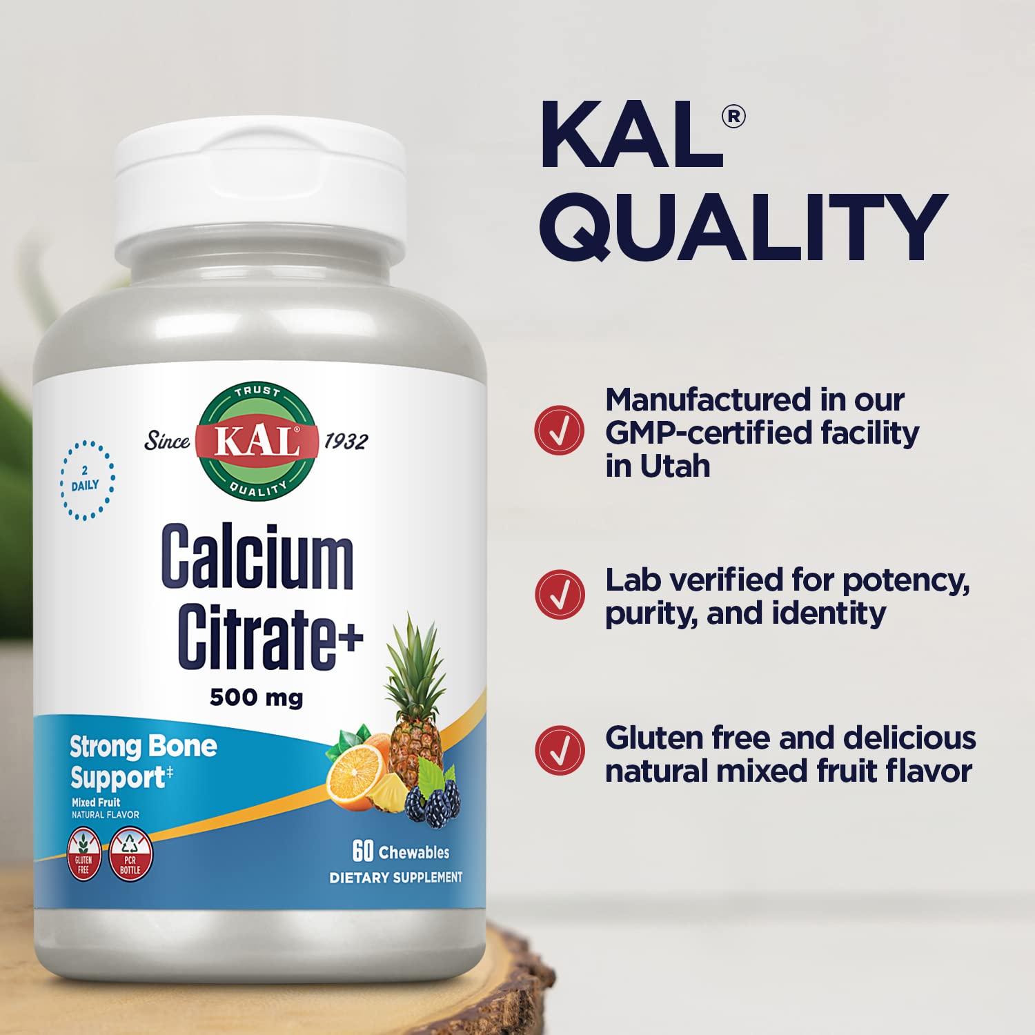 KAL Calcium Citrate + Magnesium Chewables with Vitamin D3, 60 Count
