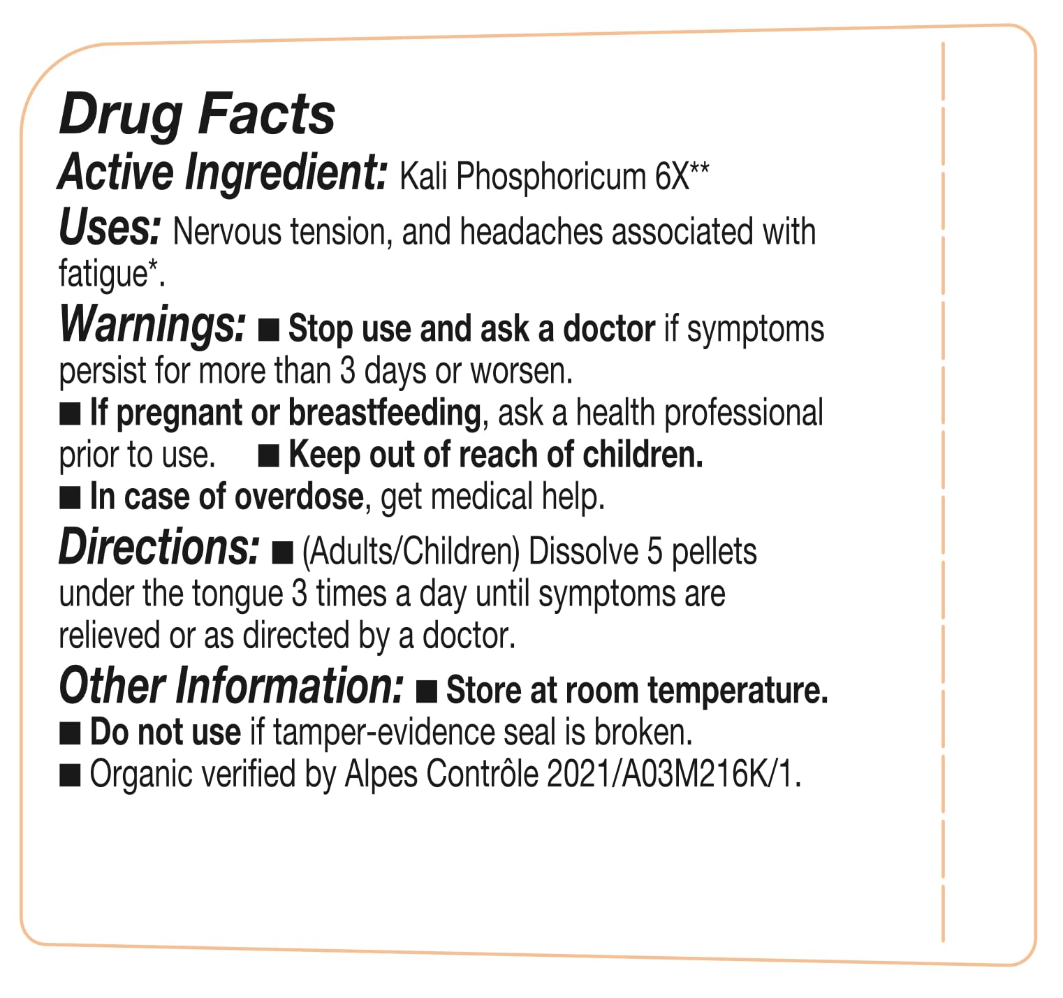 Kali Phosphoricum- OLLOIS - Organic & Vegan, Kosher Certified, Cell Salt #6 (Approx. 80 pellets)