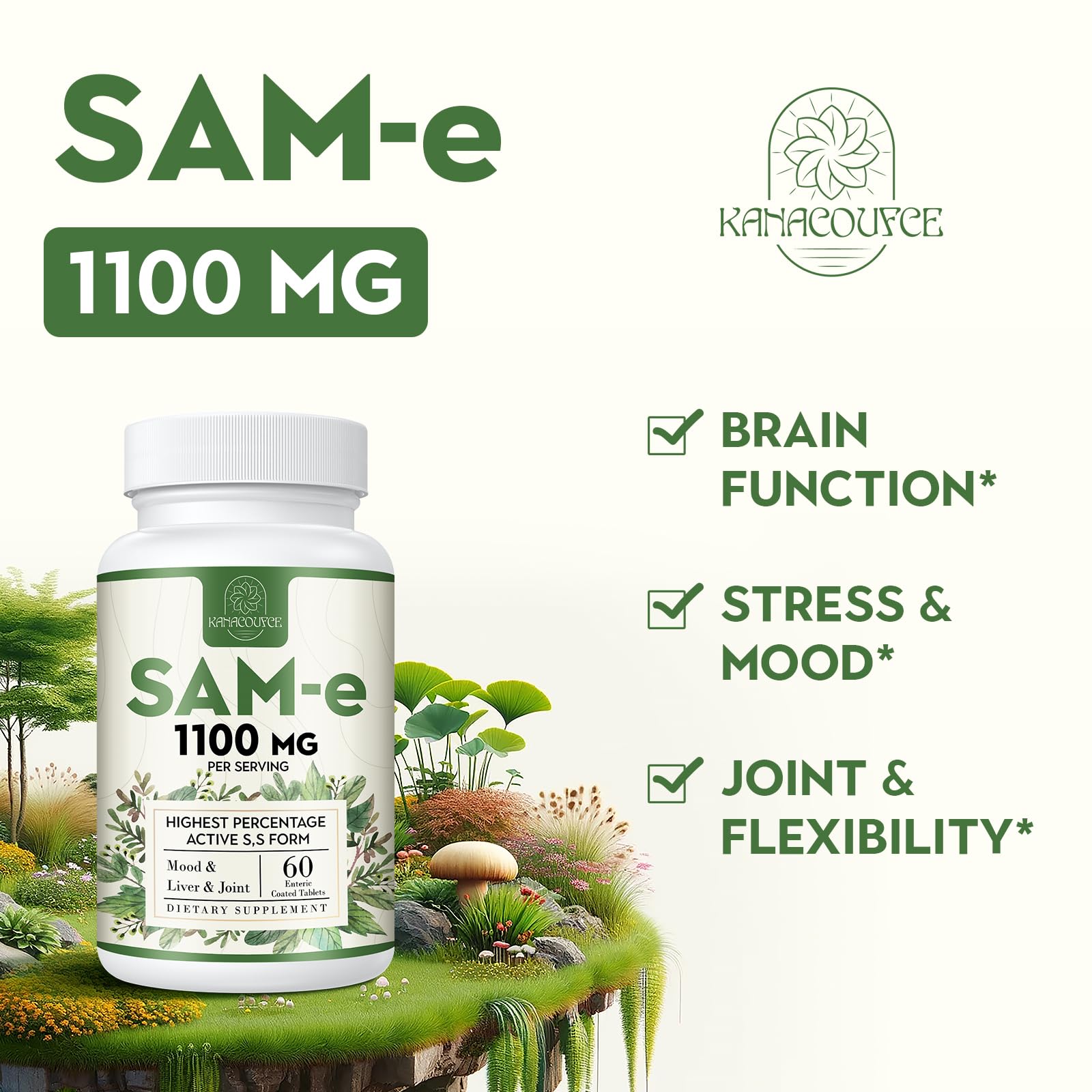 Kanacoufce 1100mg SAM-e – Mood, Joints & Liver Support | 60 Tablets