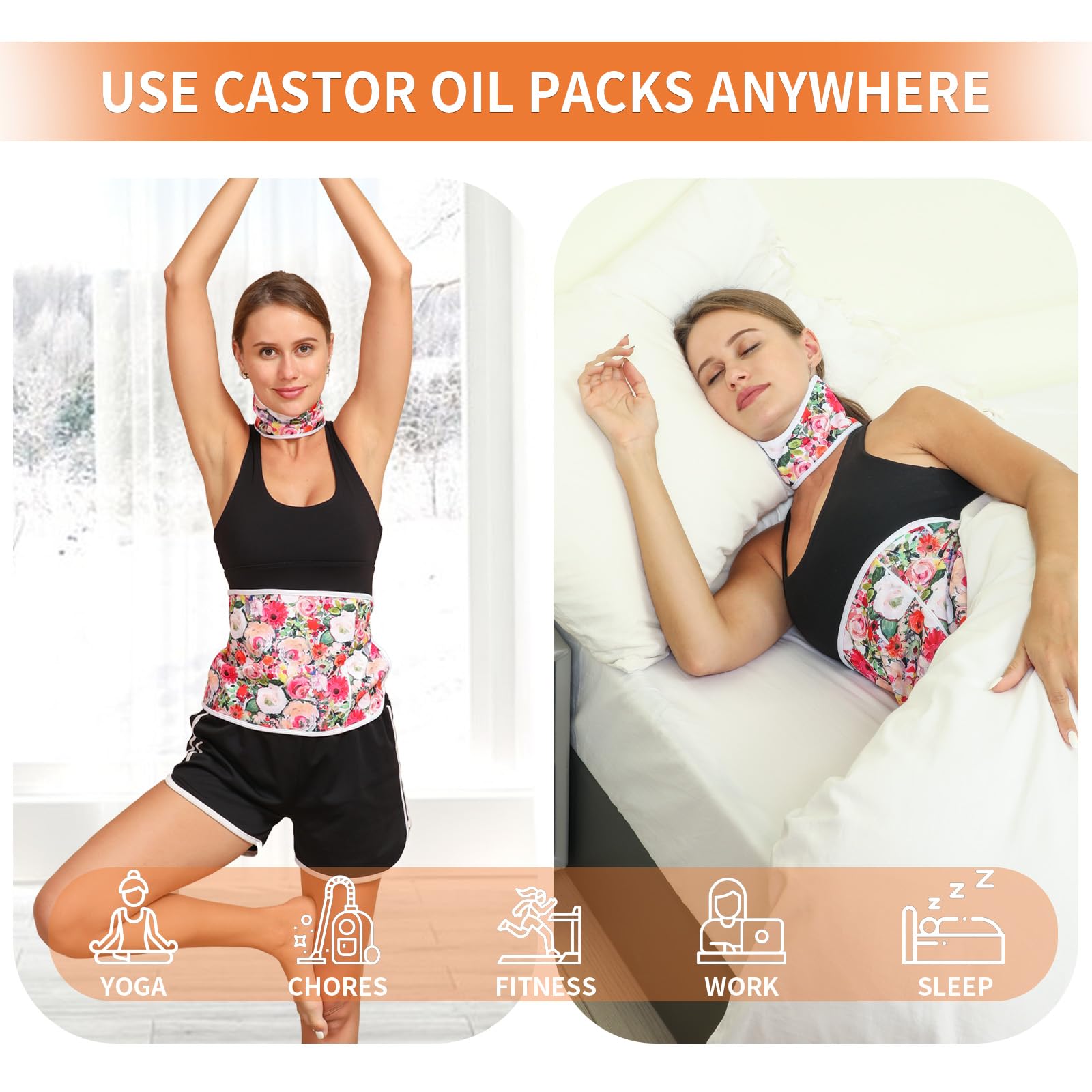 KANAV 4 Pack Castor Oil Pack Wraps – Organic Cotton Flannel, Reusable (Oil Not Included)