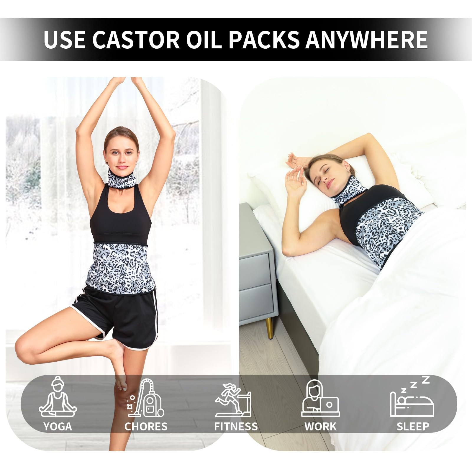 KANAV 2 Pack Castor Oil Pack Wraps for Waist & Neck | Reusable Organic Cotton Flannel (Oil Not Included)