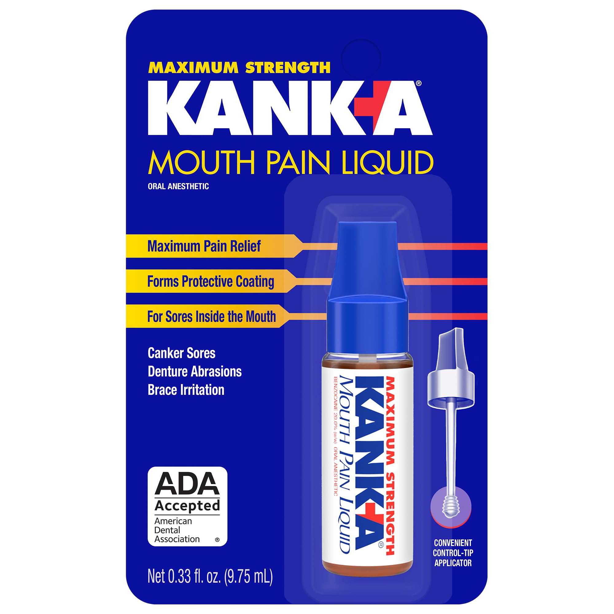 Kank-A Mouth Pain Liquid – Maximum Strength, 0.33 Fl Oz (Canker Sore Medicine)