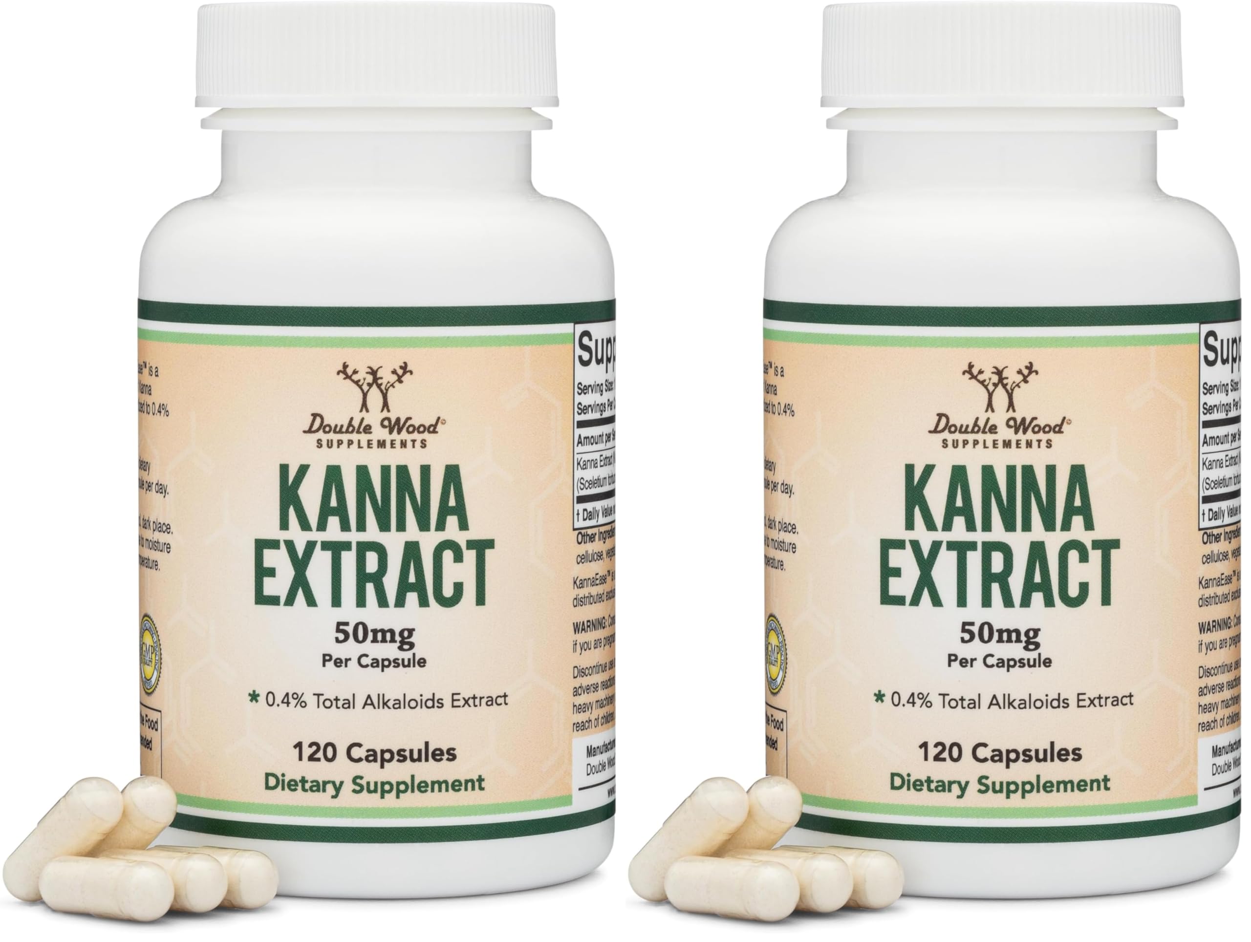 Kanna Extract Supplement 50mg – 120 Count (Pack of 2) – Double Wood | Non-GMO, Gluten Free, Vegan
